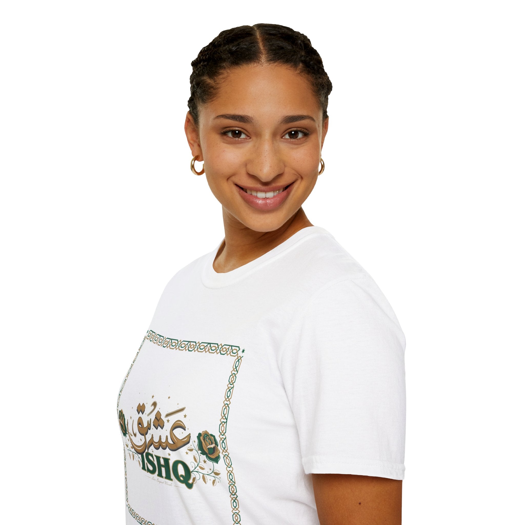 Arabic 'Ishq' Graphic T-Shirt — Romantic Calligraphy Floral Tee