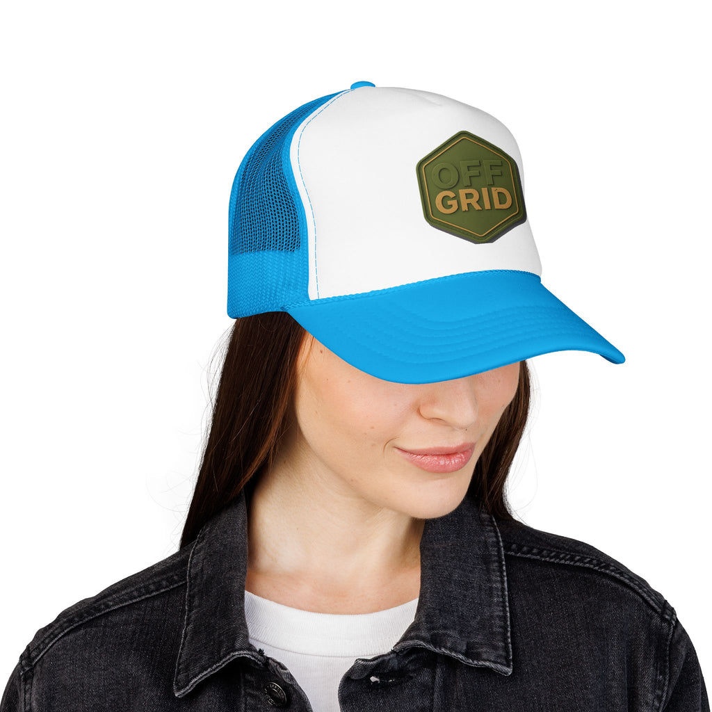 Off Grid Patch Trucker Hat — Military Green Adventure Cap