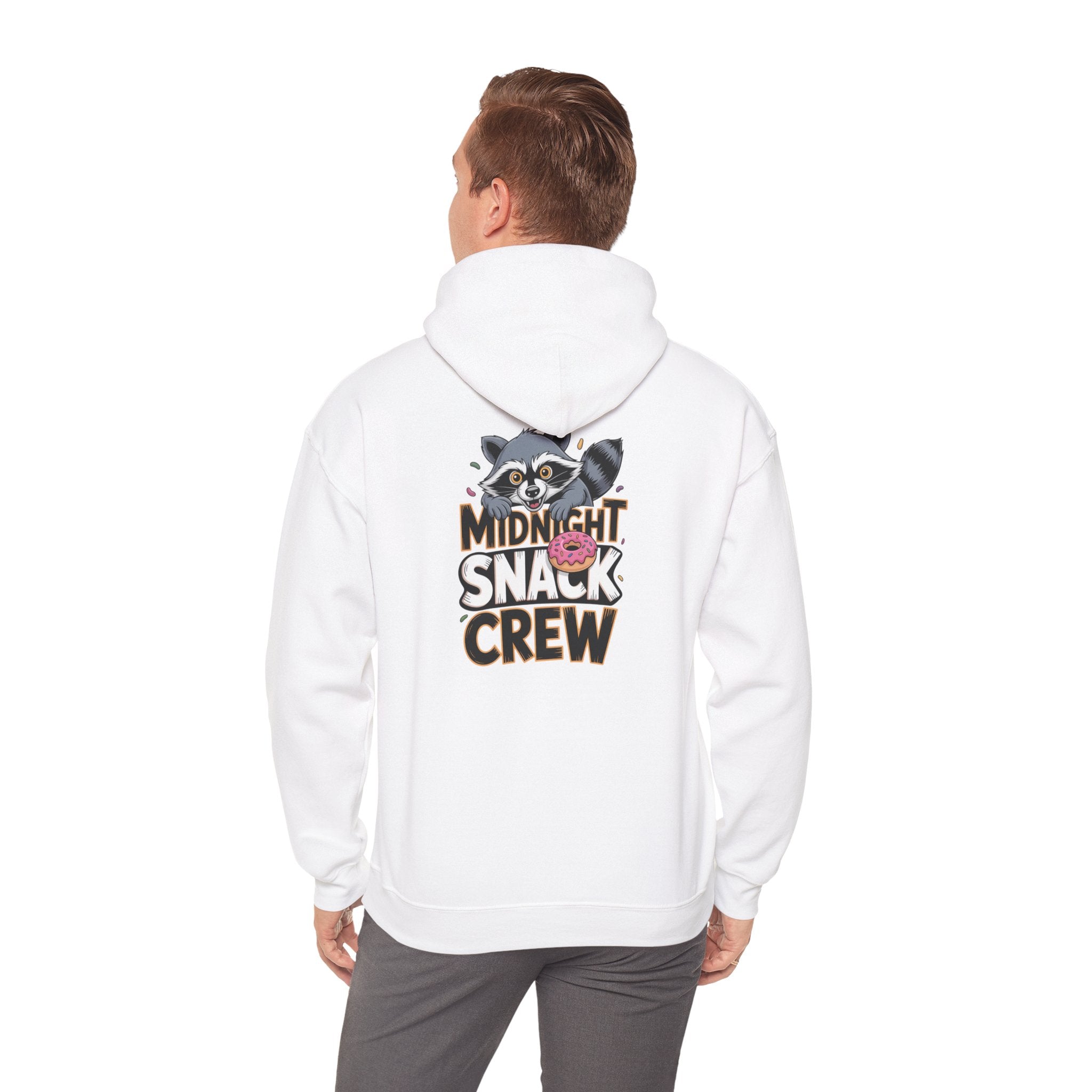 Midnight Snack Crew Hoodie — 'Wake the Sky' Raccoon Graphic Hooded Sweatshirt