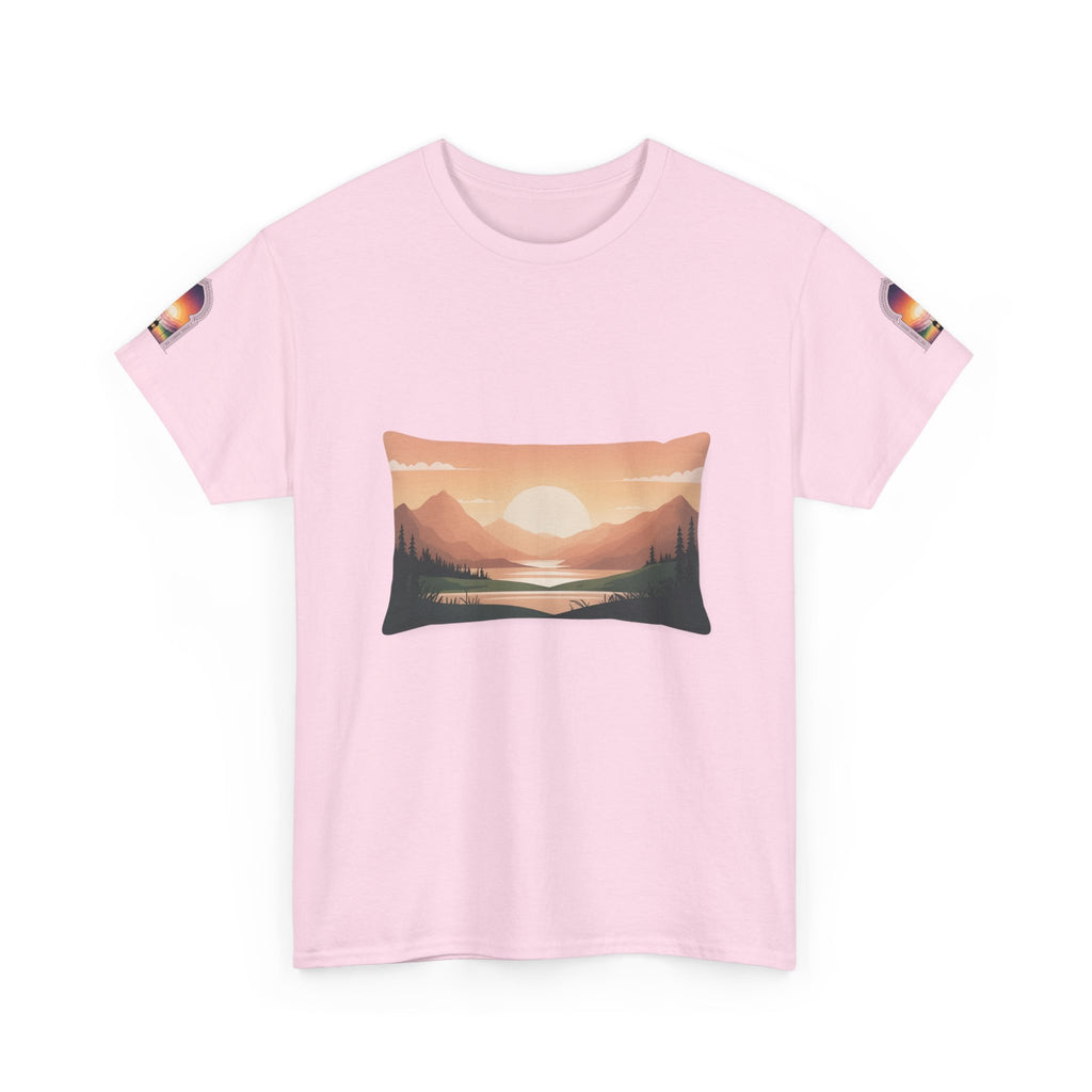 Sunset Mountain Landscape Tee - Retro Nature Graphic T-Shirt