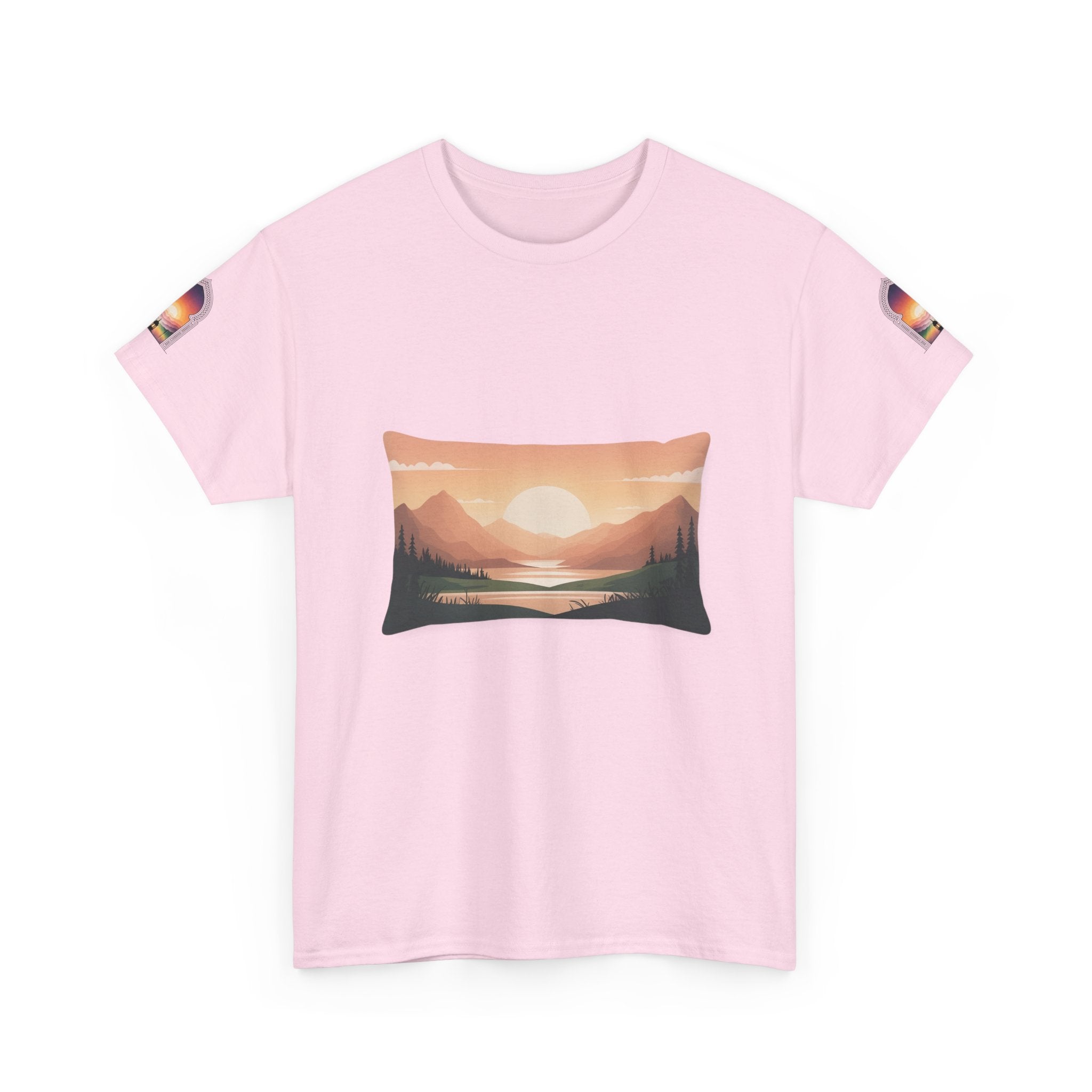 Sunset Mountain Landscape Tee - Retro Nature Graphic T-Shirt