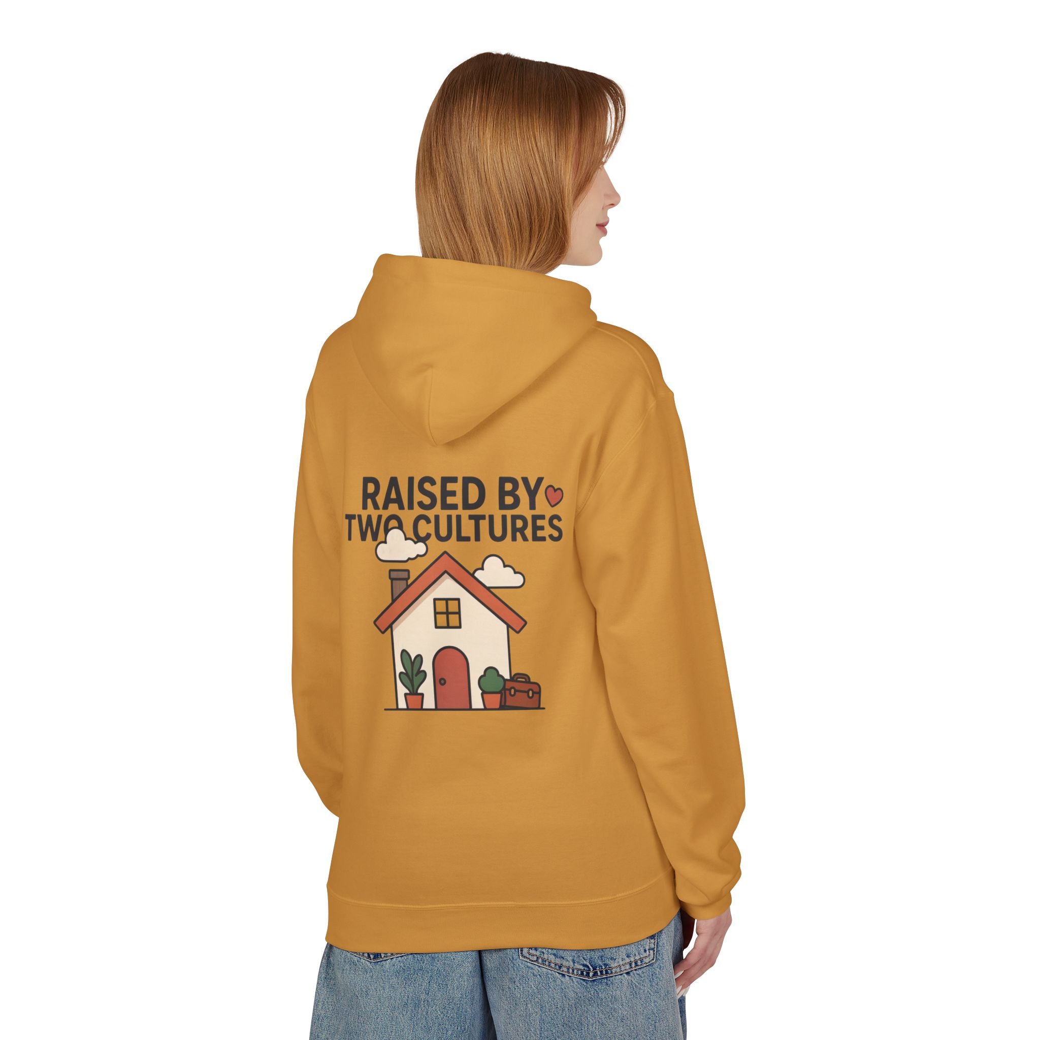 Raised by Two Cultures Hoodie — Multicultural Home Graphic Pullover