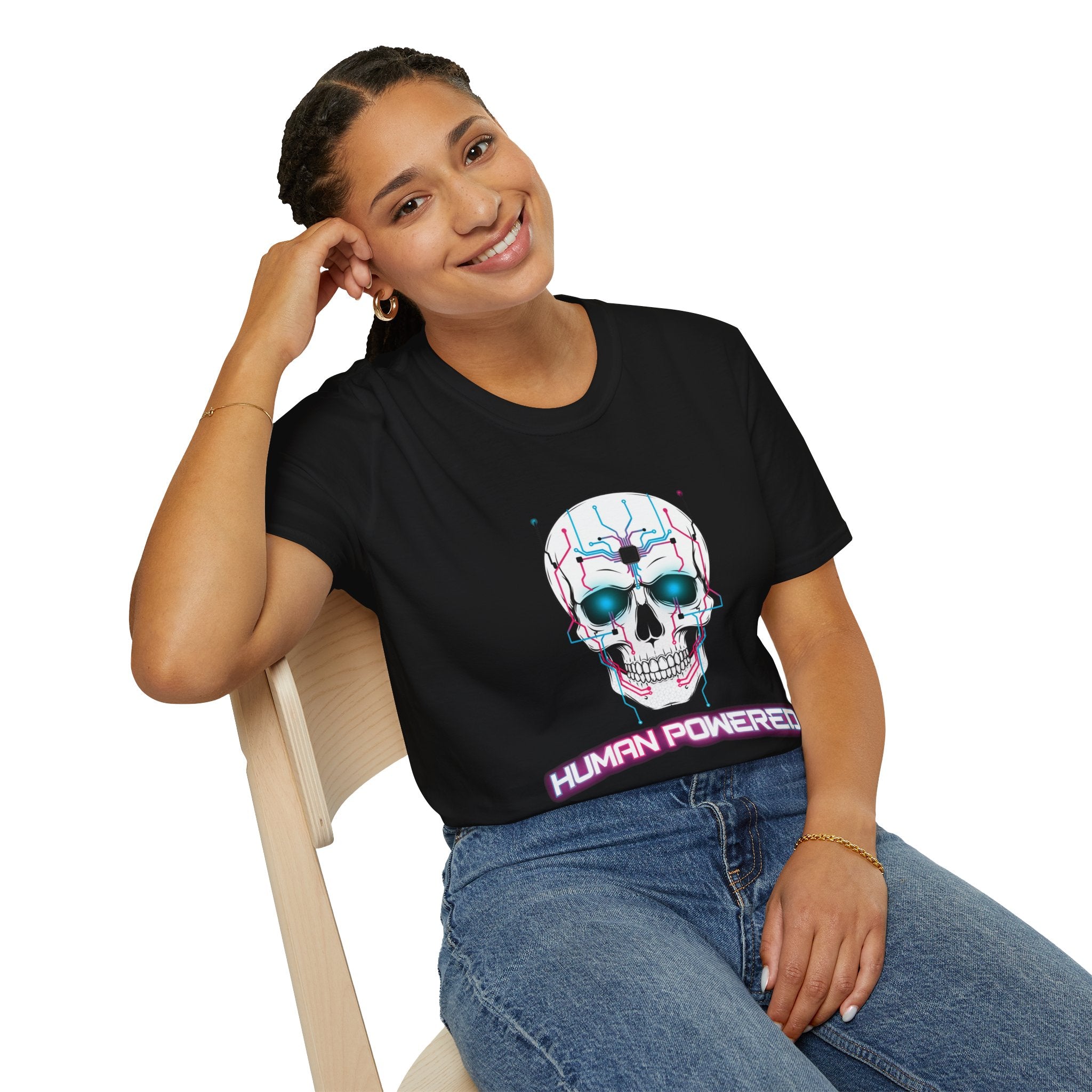 Cyber Skull T‑Shirt — 'Human Powered' Retro Futuristic Graphic Tee