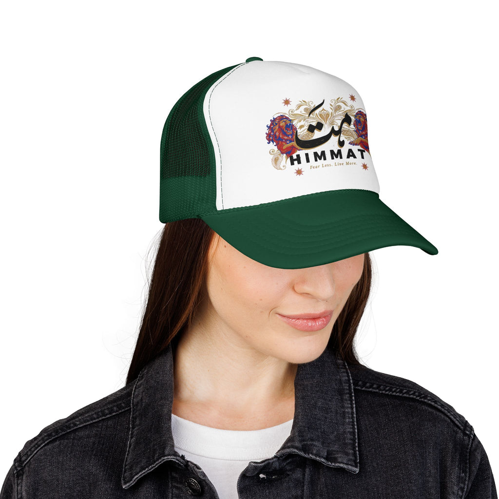 Trucker Hat — Vintage Floral Rose Skull Design (Live Loud, Live More)