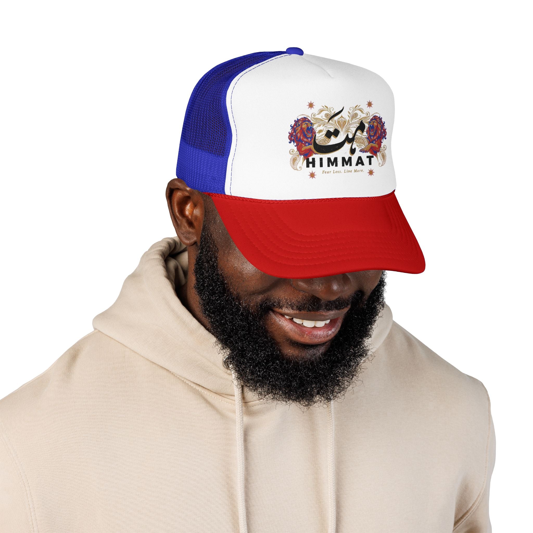Trucker Hat — Vintage Floral Rose Skull Design (Live Loud, Live More)