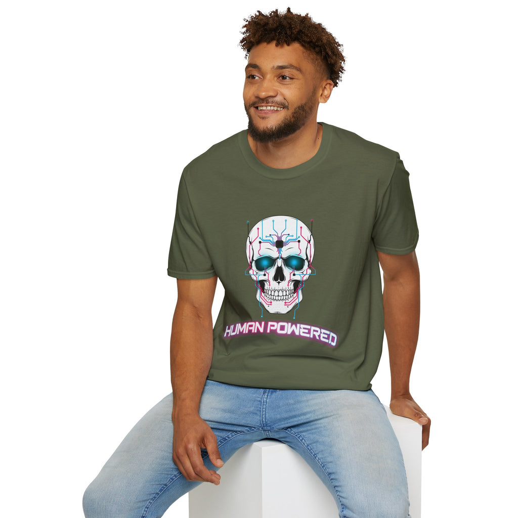 Cyber Skull T‑Shirt — 'Human Powered' Retro Futuristic Graphic Tee