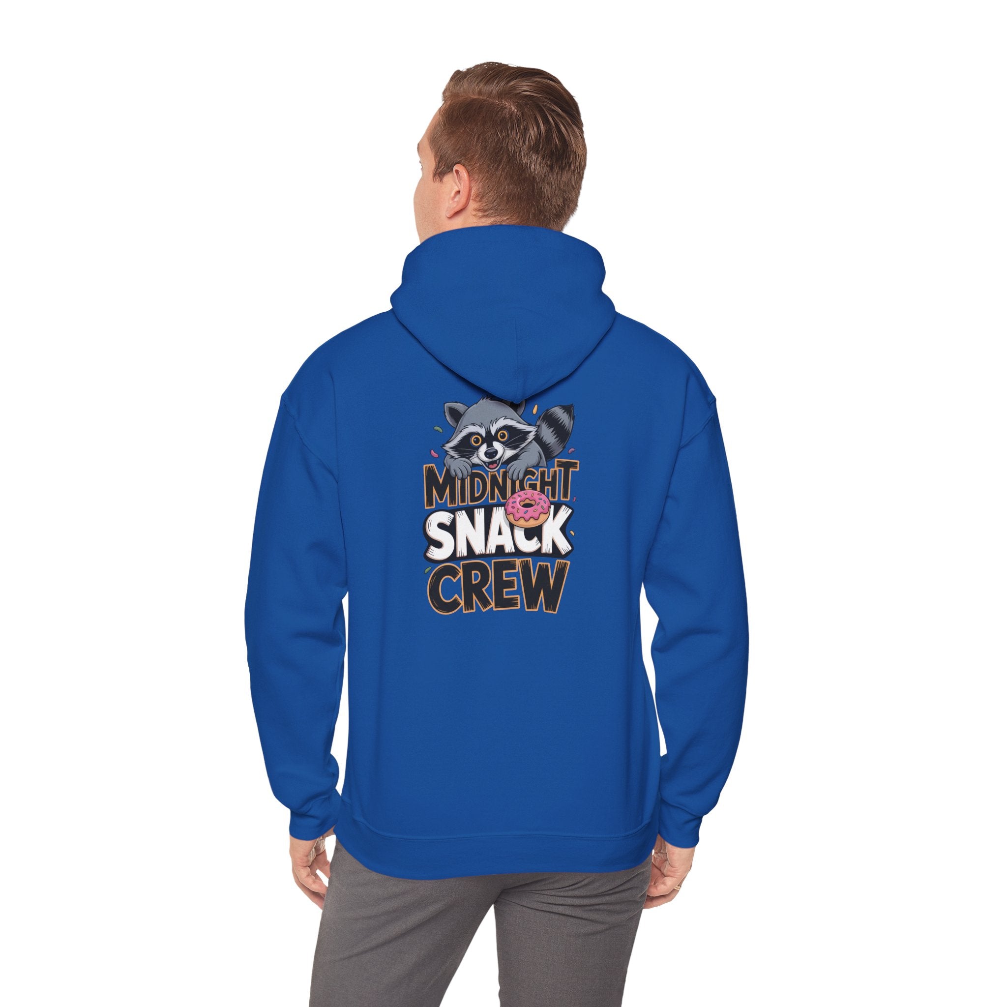 Midnight Snack Crew Hoodie — 'Wake the Sky' Raccoon Graphic Hooded Sweatshirt