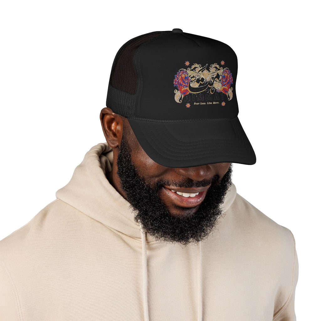 Trucker Hat — Vintage Floral Rose Skull Design (Live Loud, Live More)