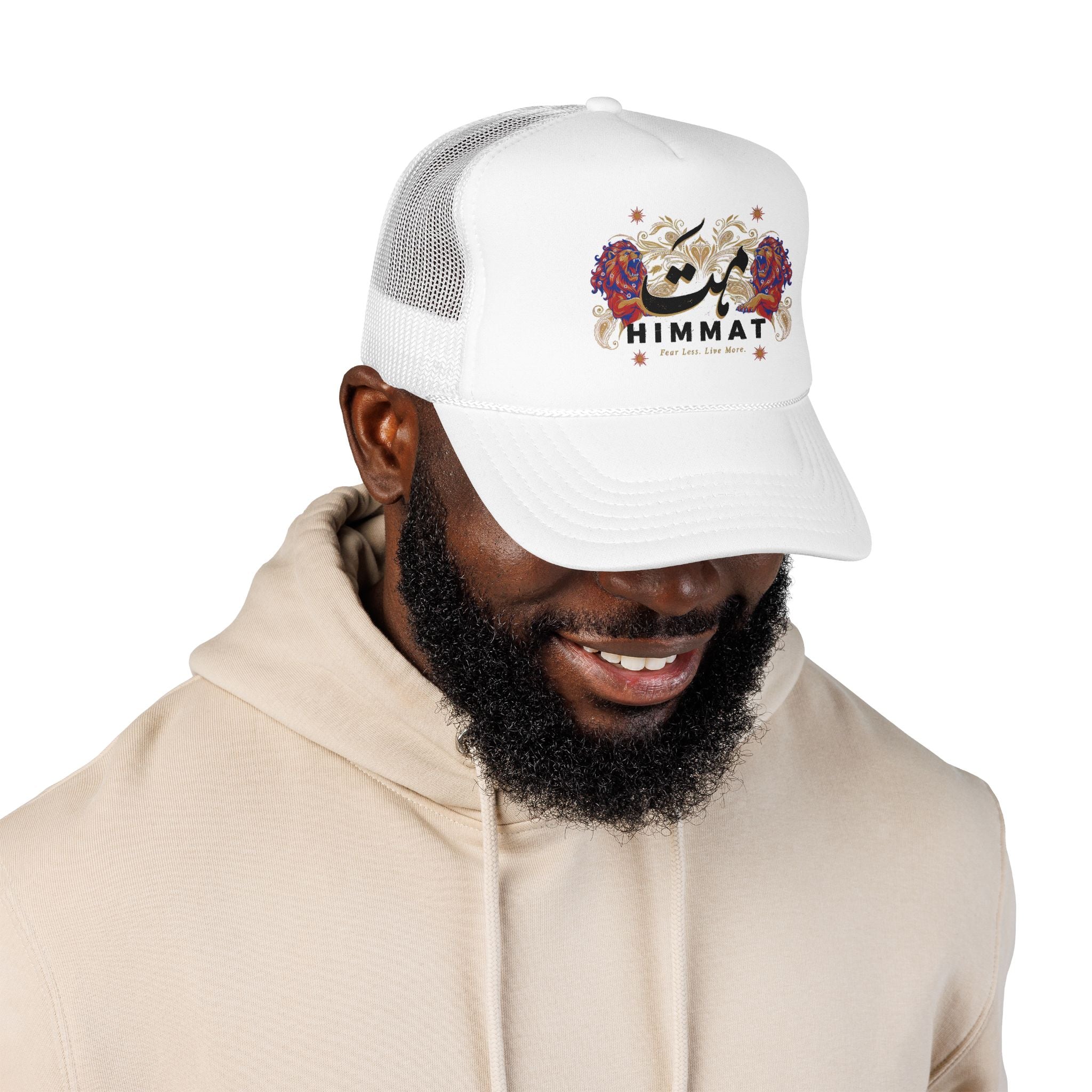Trucker Hat — Vintage Floral Rose Skull Design (Live Loud, Live More)