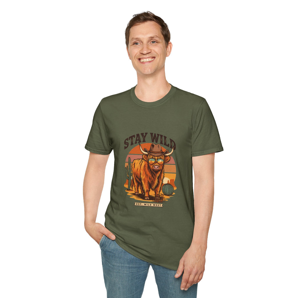 Stay Wild Longhorn T-Shirt — Retro Western Cow Skull Graphic Tee