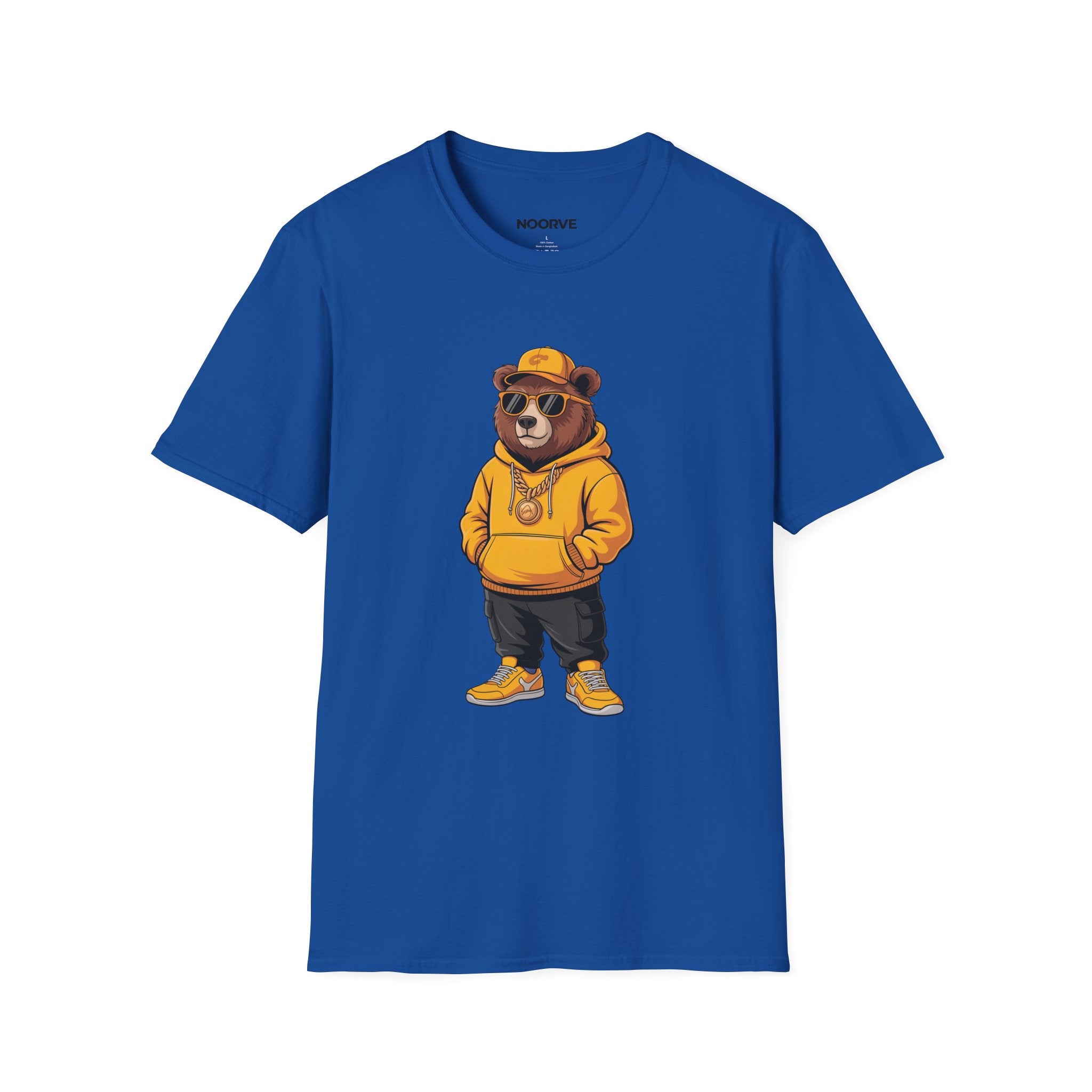 Bear Graphic T-Shirt — Cool Hip-Hop Bear in Yellow Hoodie | Noorve | T-Shirt
