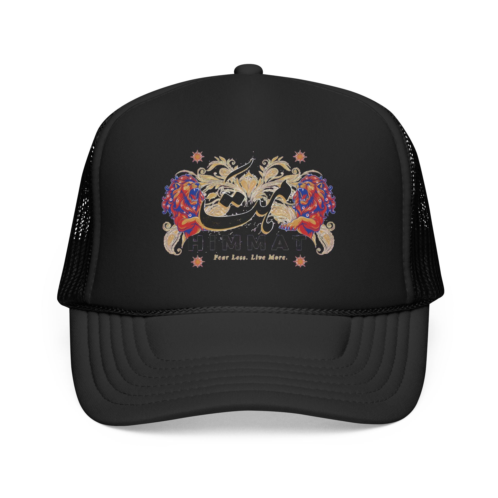 Trucker Hat — Vintage Floral Rose Skull Design (Live Loud, Live More)