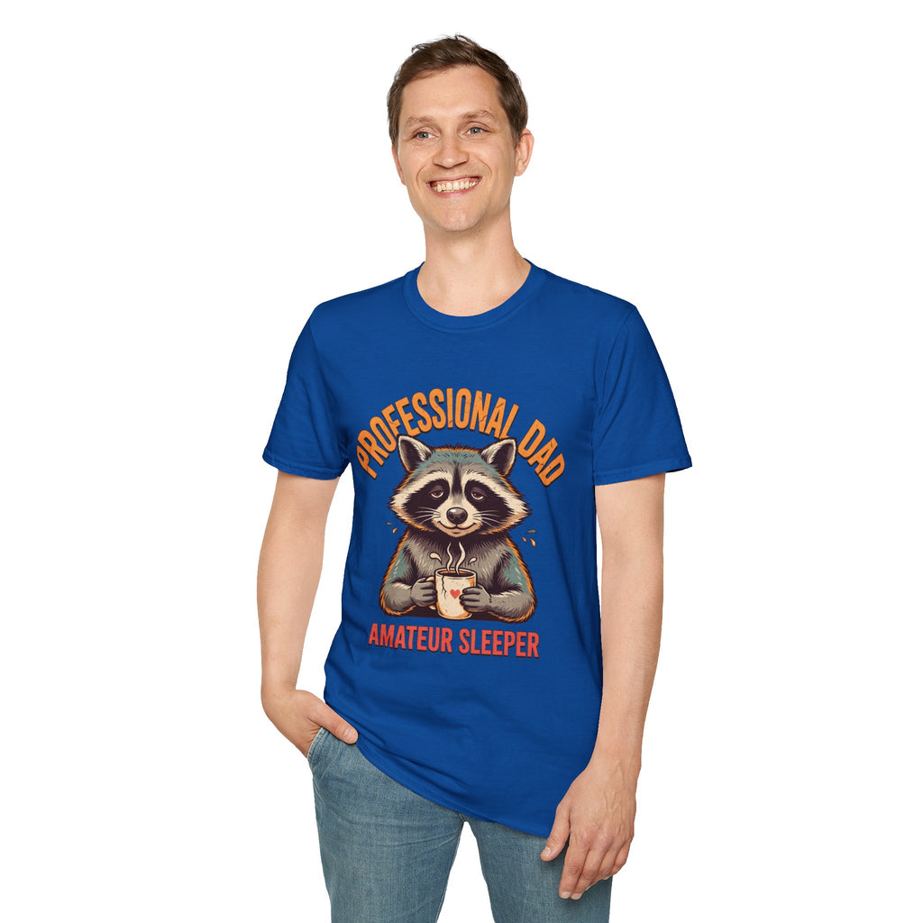 Dad T-Shirt — “Professional Dad, Amateur Sleeper” Raccoon Graphic Tee