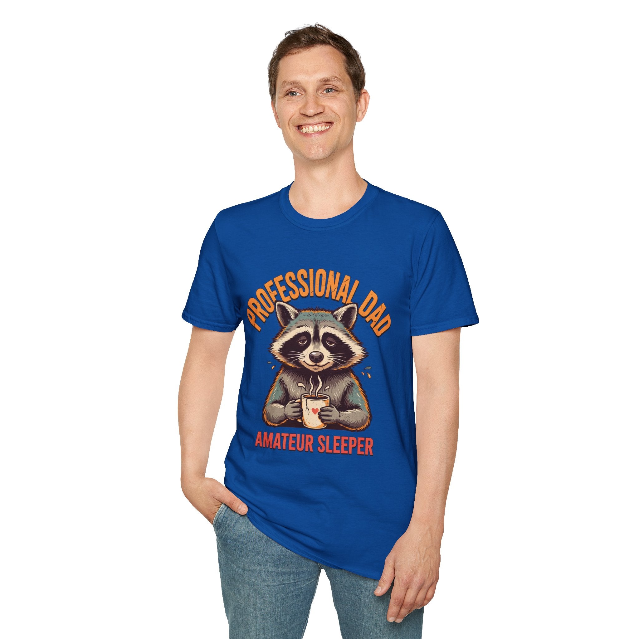 Dad T-Shirt — “Professional Dad, Amateur Sleeper” Raccoon Graphic Tee