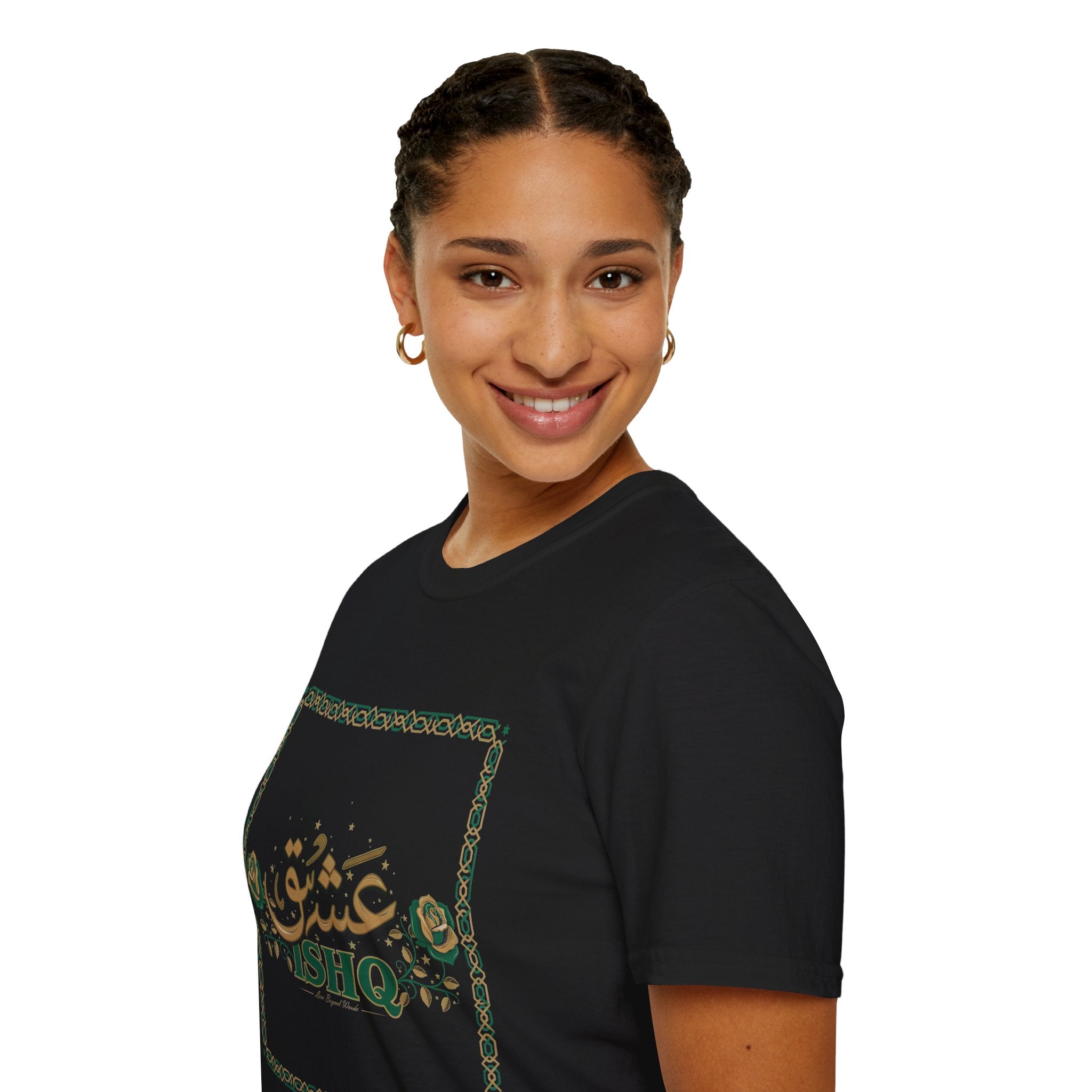 Arabic 'Ishq' Graphic T-Shirt — Romantic Calligraphy Floral Tee
