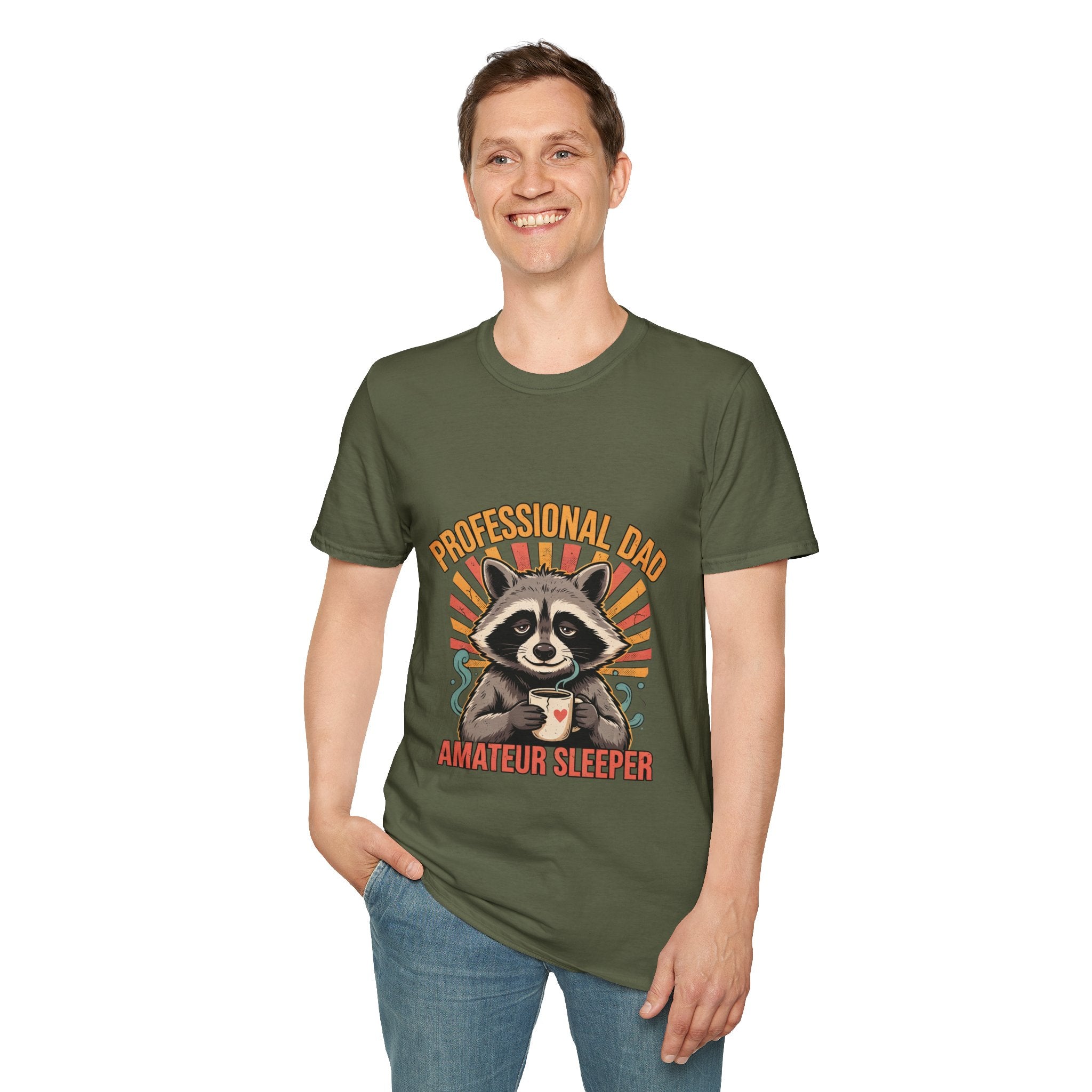 Dad T-Shirt – “Professional Dad, Amateur Sleeper” Cute Raccoon Father’s Day Tee