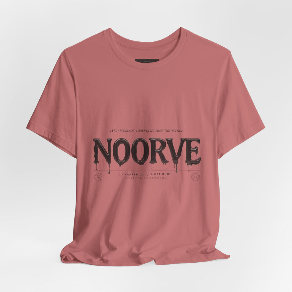 Noorve Drip Logo T-Shirt — Graphic White Tee with Gothic Dripping Text