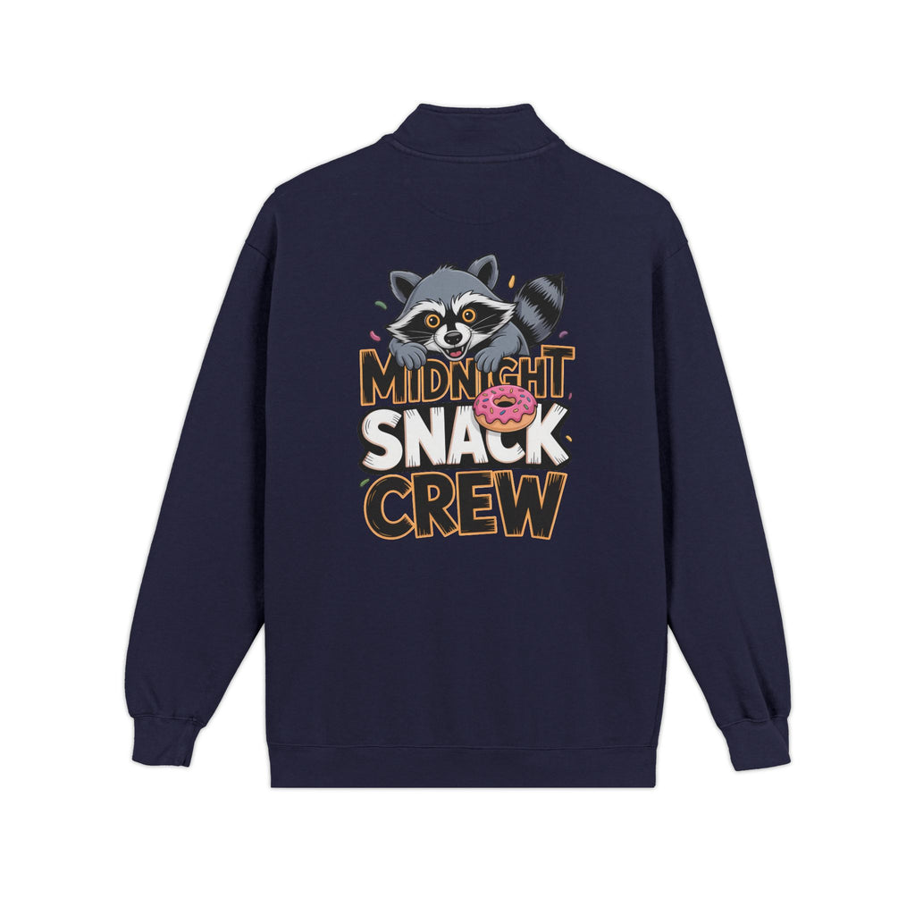 Quarter-Zip Sweatshirt — "Midnight Snack Crew" Raccoon Graphic