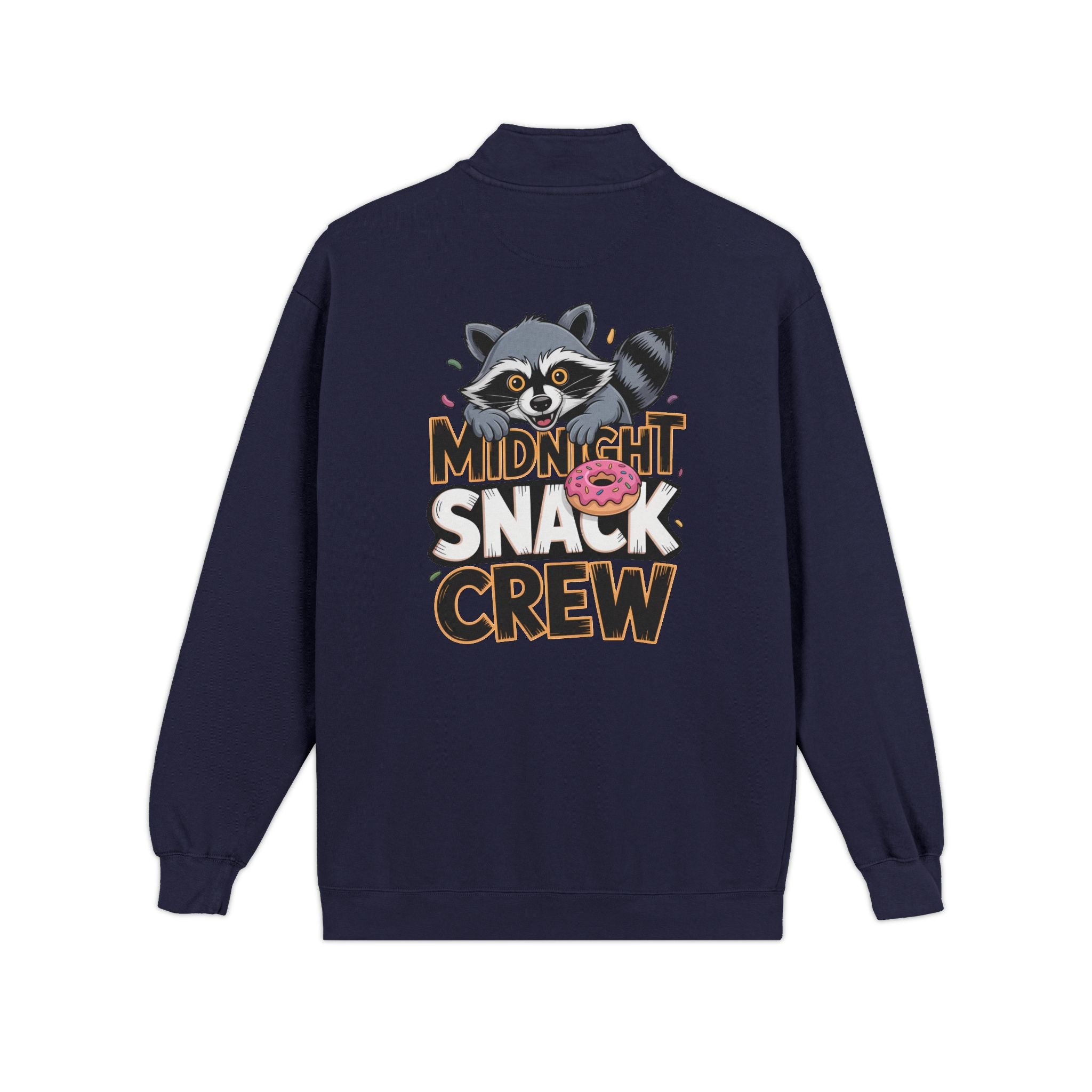 Quarter-Zip Sweatshirt — "Midnight Snack Crew" Raccoon Graphic