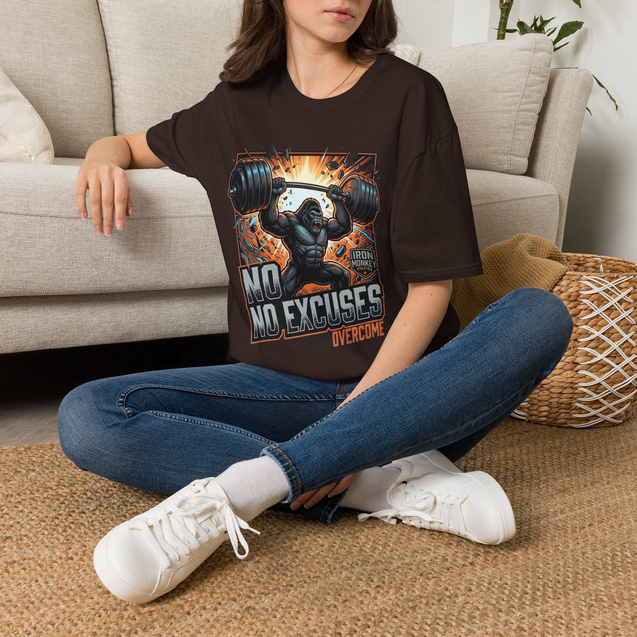 Motivational Weightlifting T-Shirt — 'No Excuses' Gorilla Gym Tee