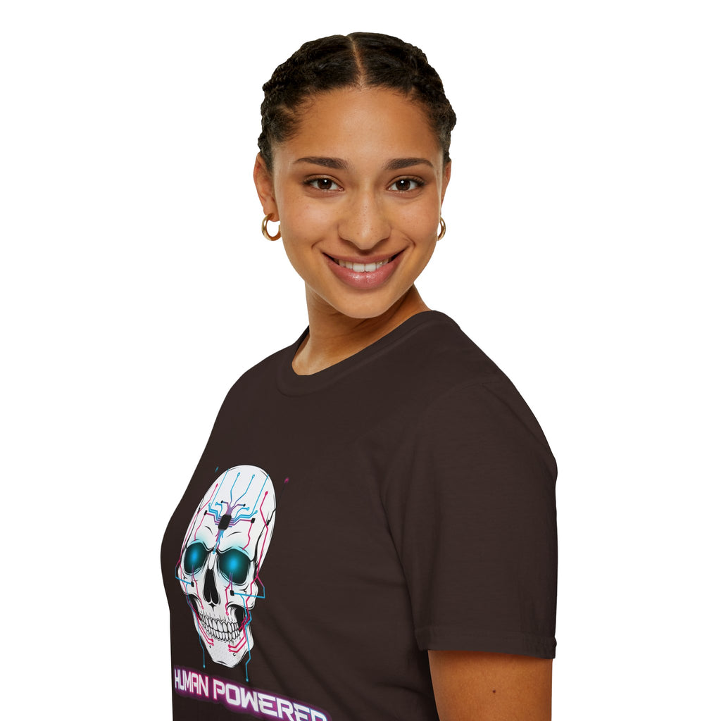 Cyber Skull T‑Shirt — 'Human Powered' Retro Futuristic Graphic Tee
