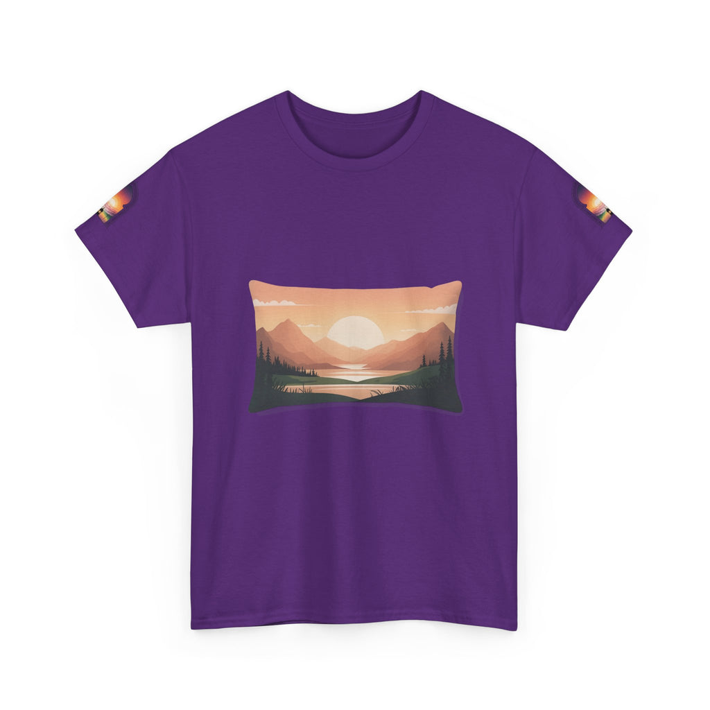 Sunset Mountain Landscape Tee - Retro Nature Graphic T-Shirt
