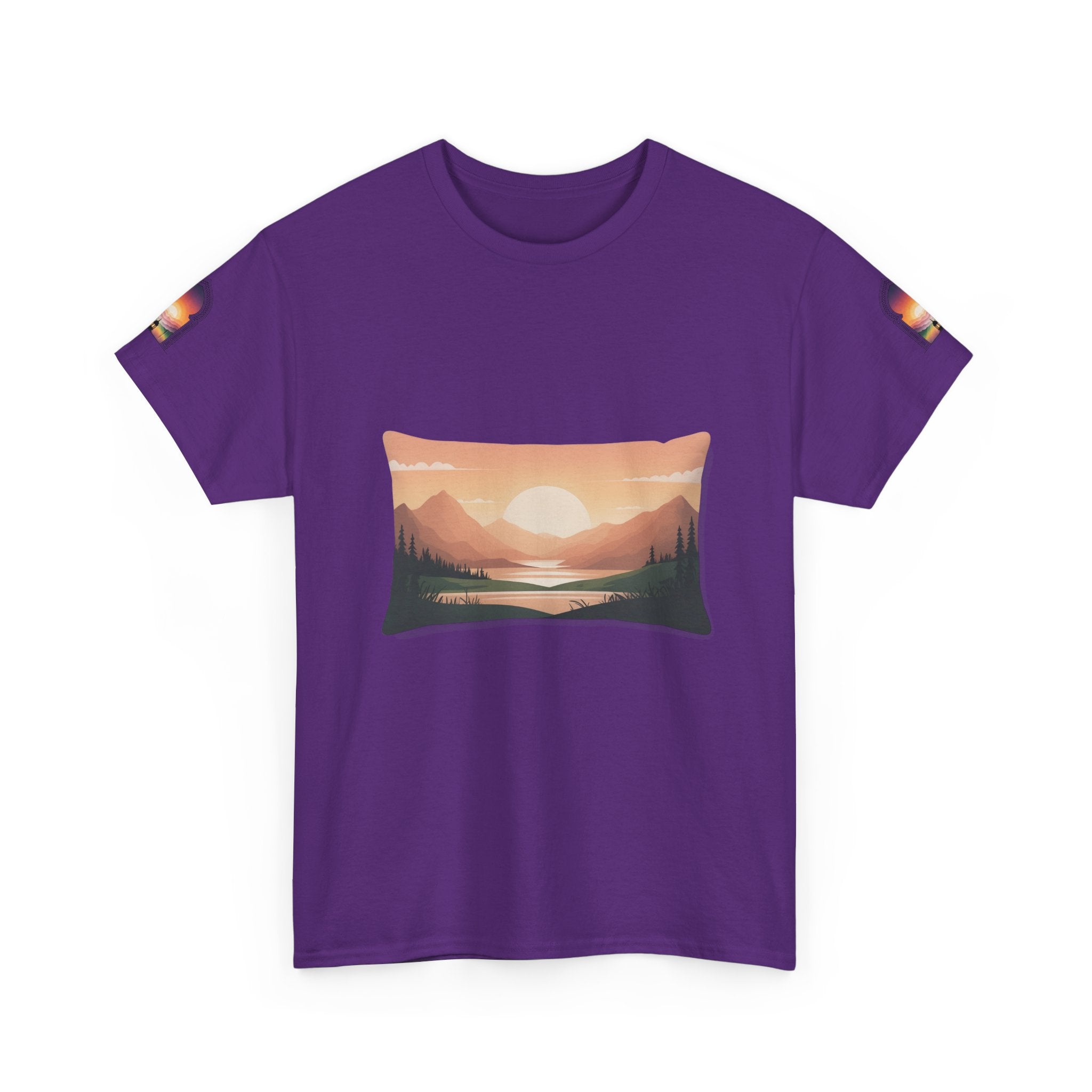 Sunset Mountain Landscape Tee - Retro Nature Graphic T-Shirt