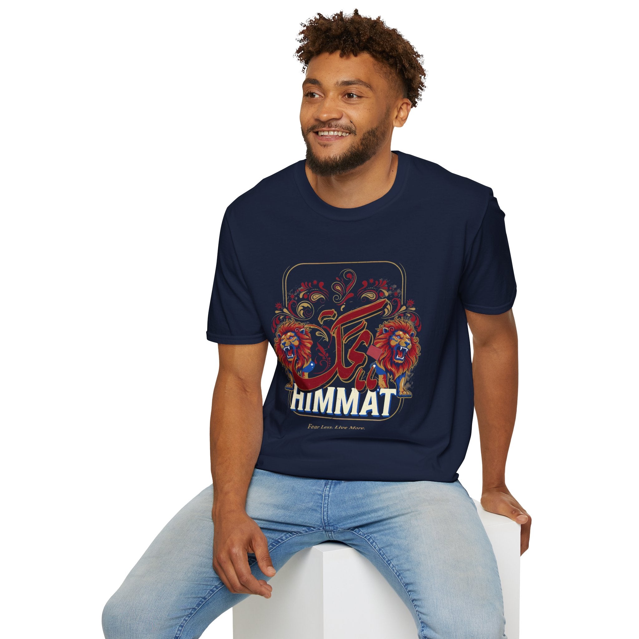 Arabic Calligraphy T-Shirt — 'Himmat' Lion Floral Graphic Tee