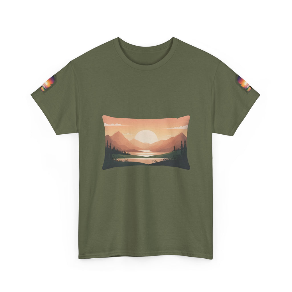 Sunset Mountain Landscape Tee - Retro Nature Graphic T-Shirt