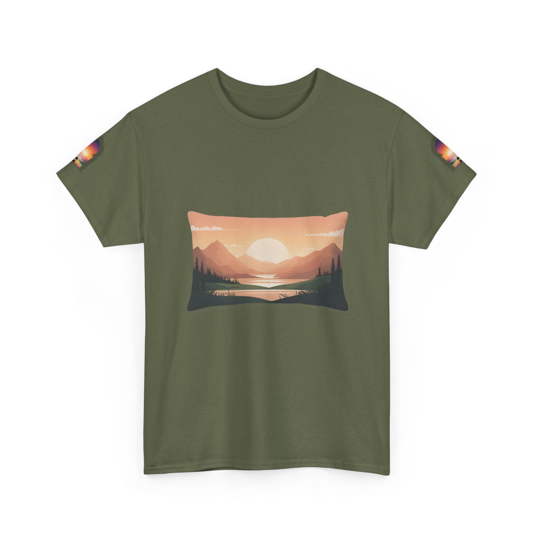 Sunset Mountain Landscape Tee - Retro Nature Graphic T-Shirt