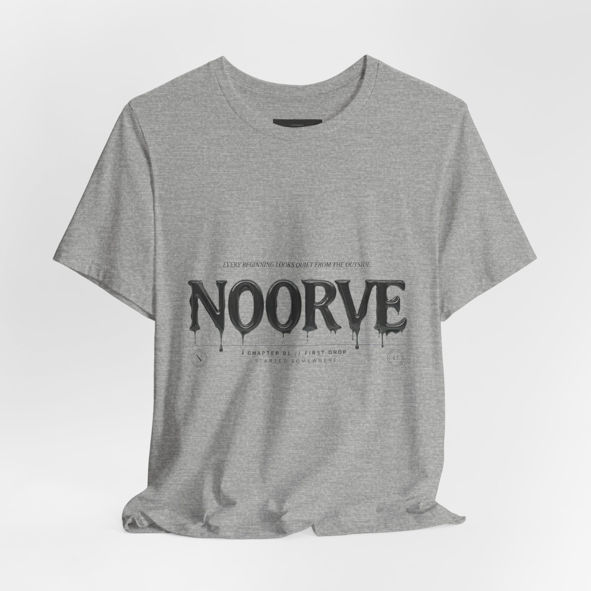 Noorve Drip Logo T-Shirt — Graphic White Tee with Gothic Dripping Text