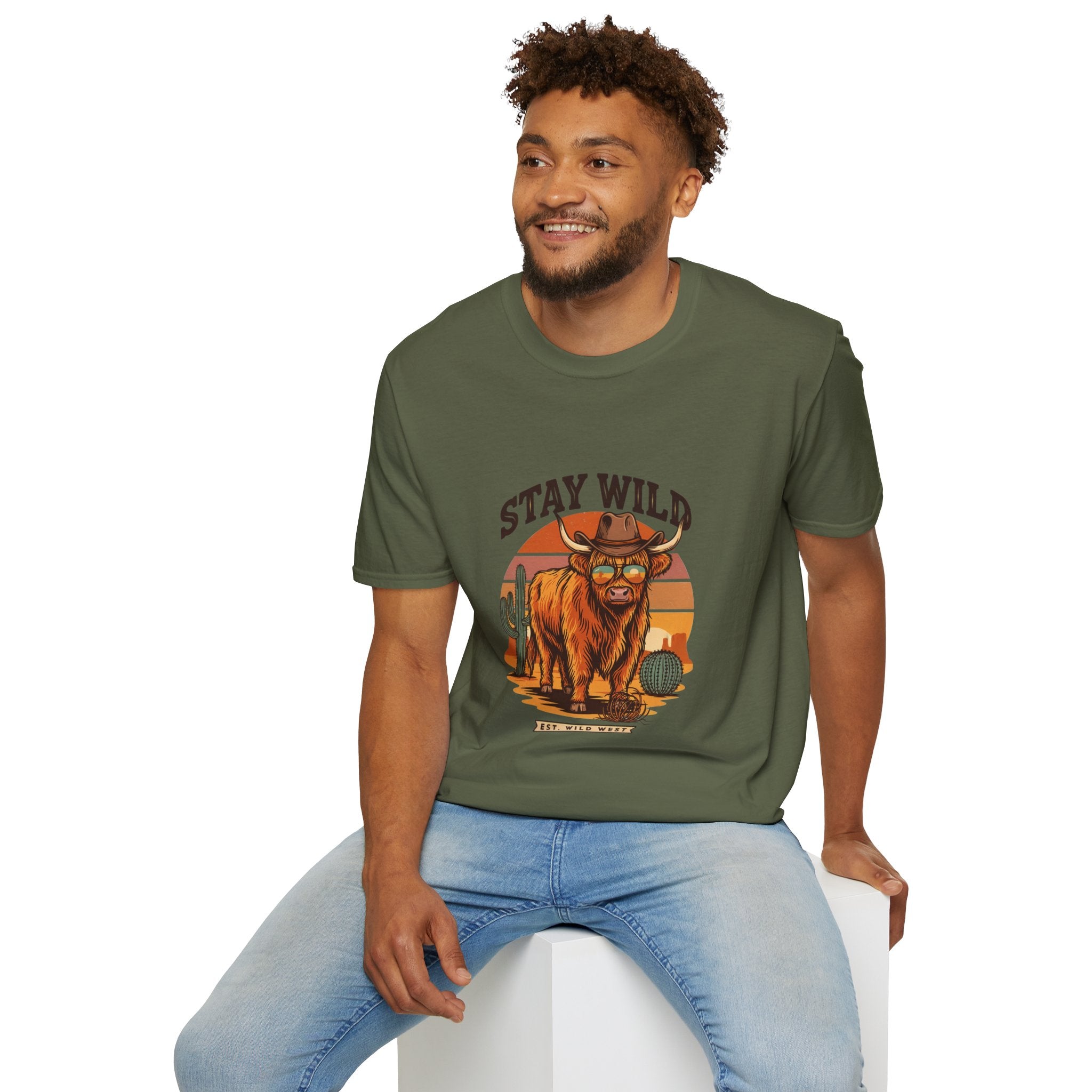 Stay Wild Longhorn T-Shirt — Retro Western Cow Skull Graphic Tee