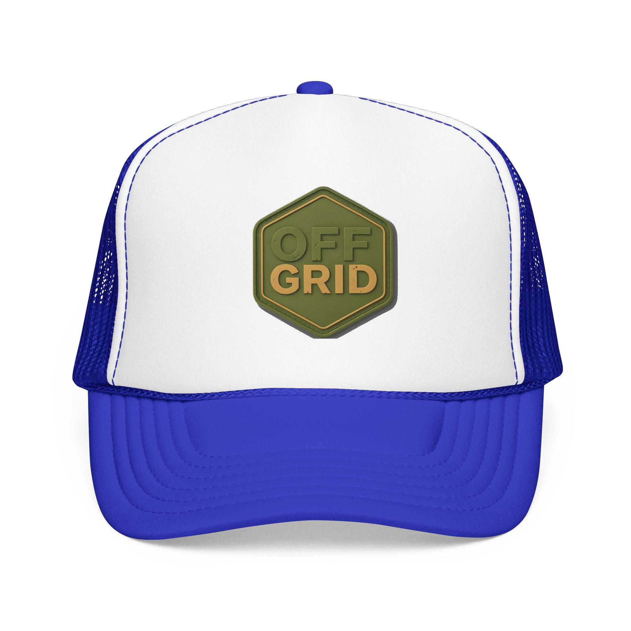 Off Grid Patch Trucker Hat — Military Green Adventure Cap