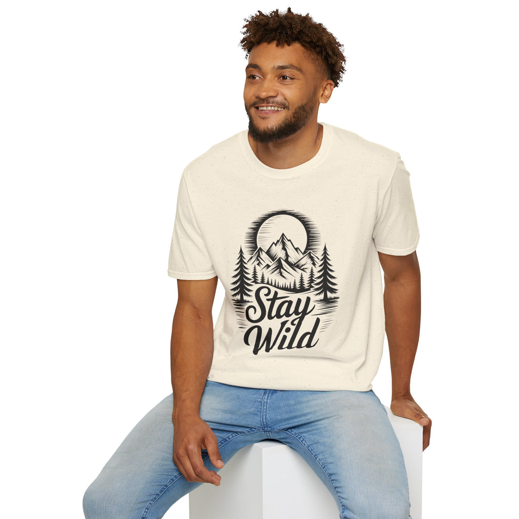 Stay Wild Mountain T-Shirt — Adventure Graphic Tee with Mountains & Pine Trees | Noorve | T-Shirt