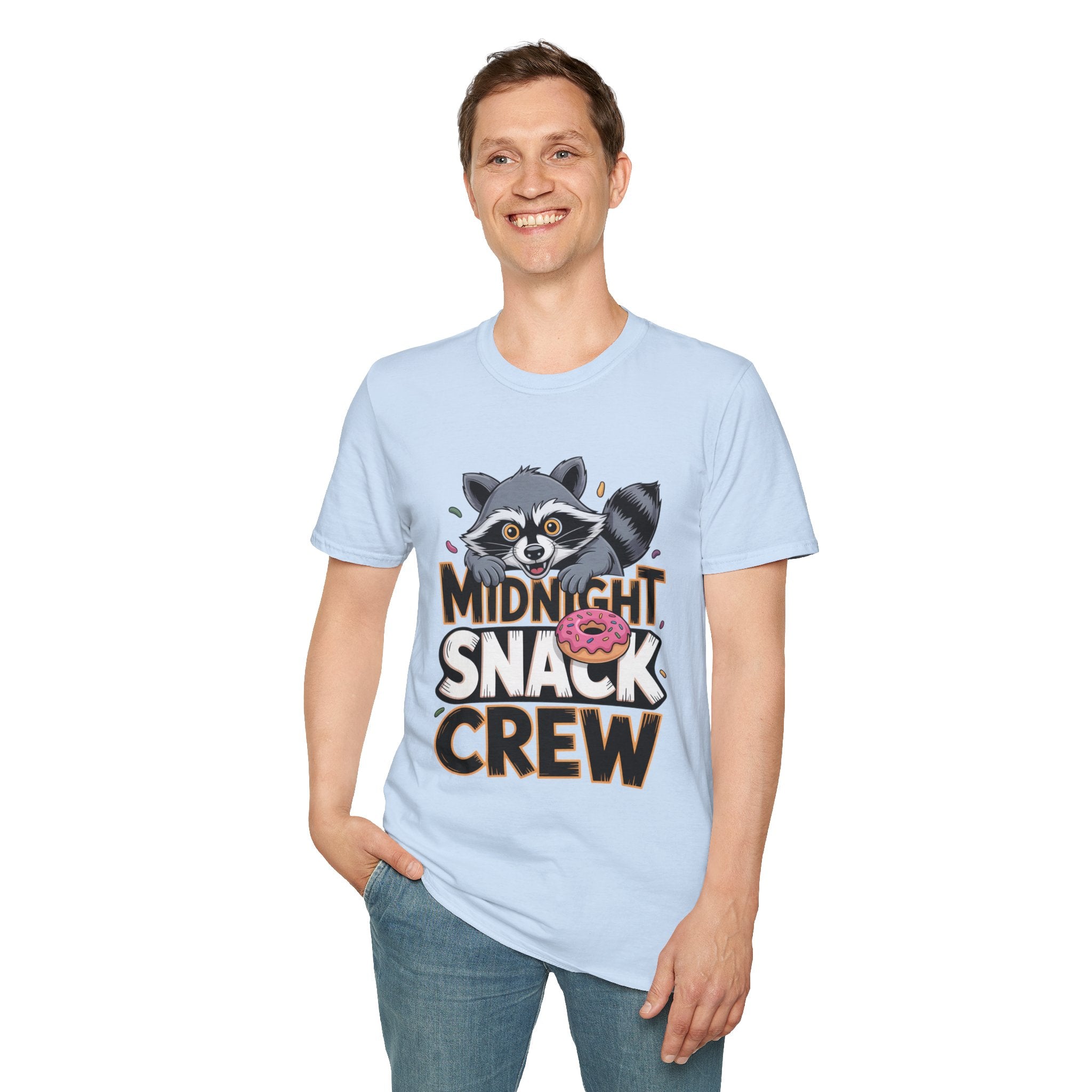Midnight Snack Crew T-Shirt — Cute Raccoon Donut Tee