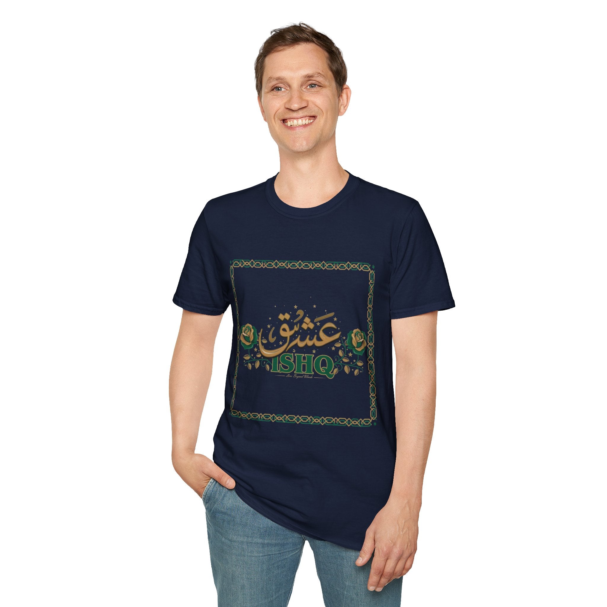 Arabic 'Ishq' Graphic T-Shirt — Romantic Calligraphy Floral Tee