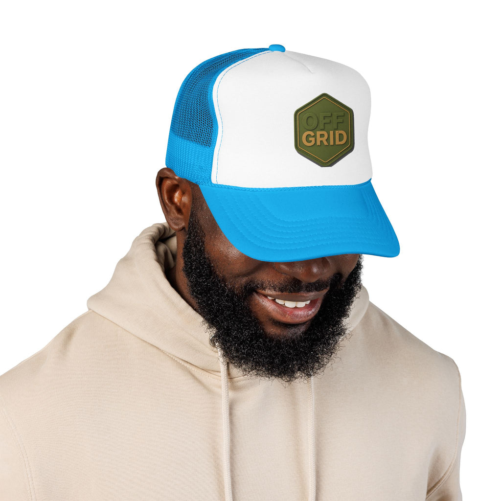 Off Grid Patch Trucker Hat — Military Green Adventure Cap