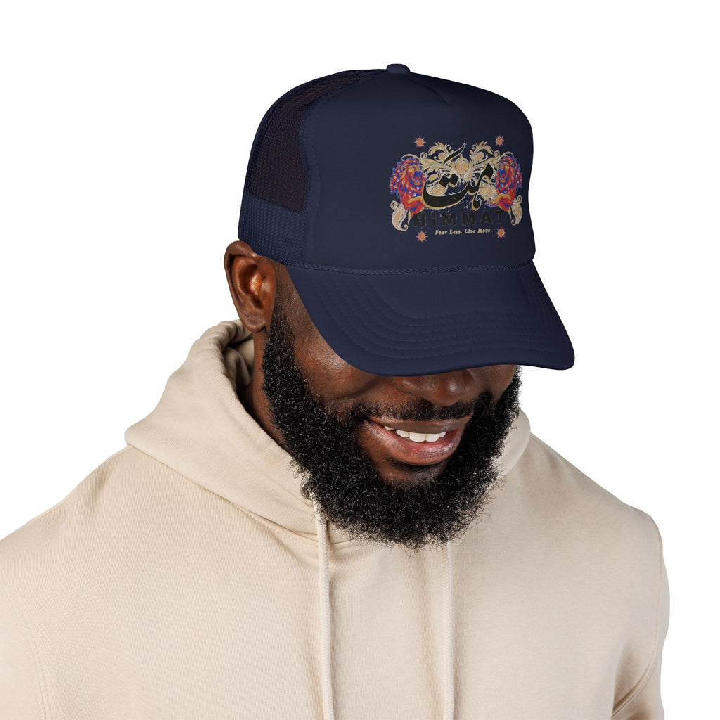 Trucker Hat — Vintage Floral Rose Skull Design (Live Loud, Live More)