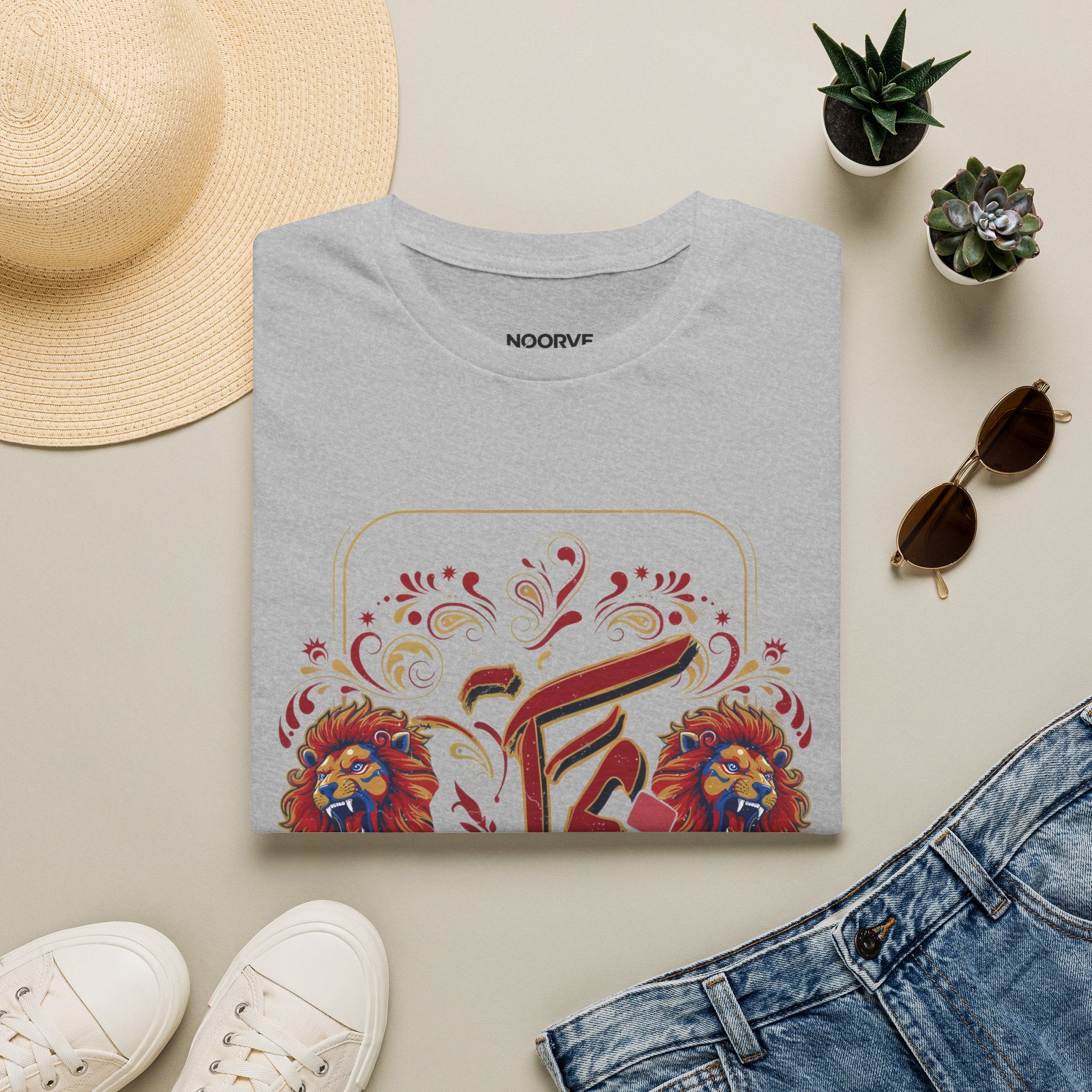 Arabic Calligraphy T-Shirt — 'Himmat' Lion Floral Graphic Tee | Noorve | T-Shirt