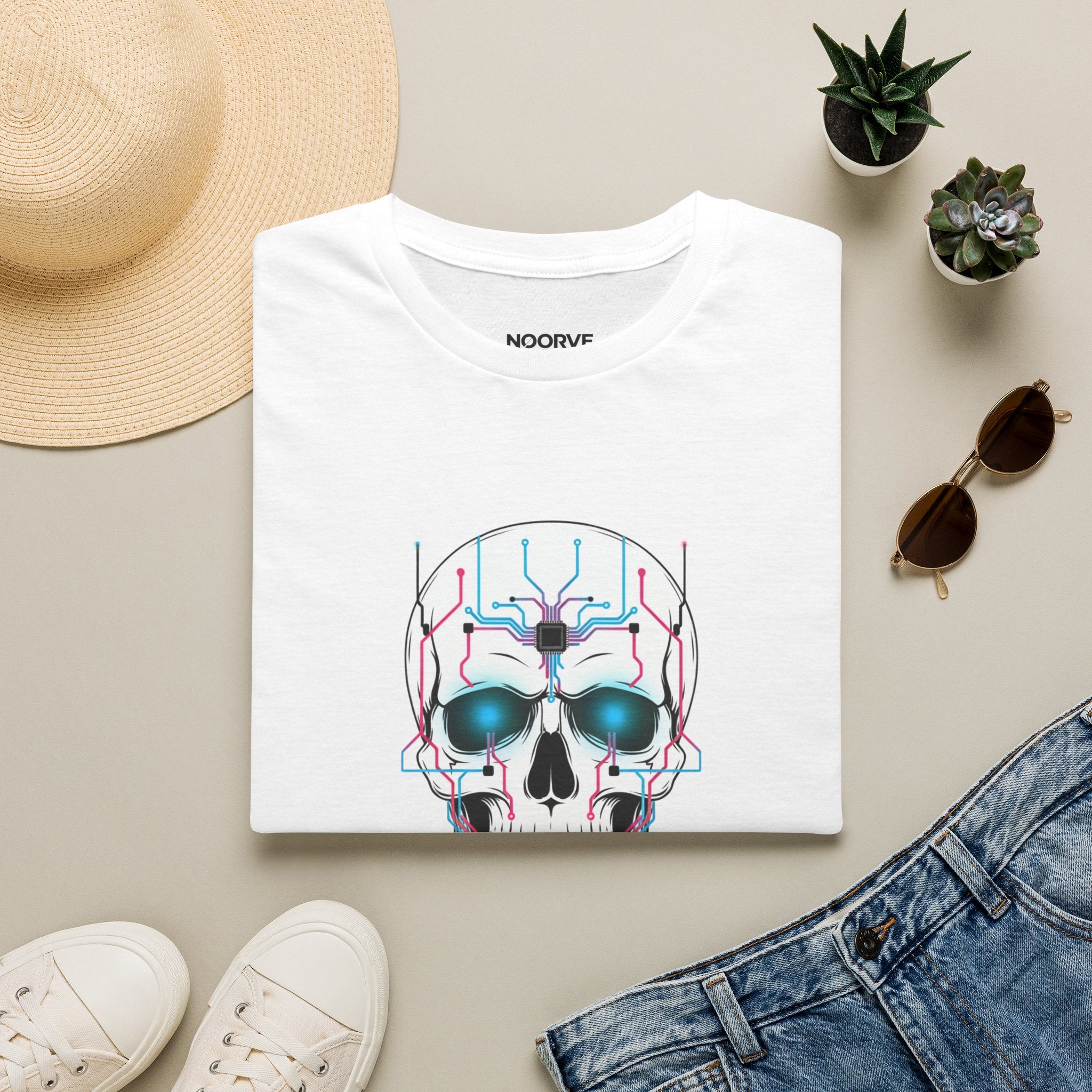 Cyber Skull T-Shirt — 'Human Powered' Retro Futuristic Graphic Tee | Noorve | T-Shirt