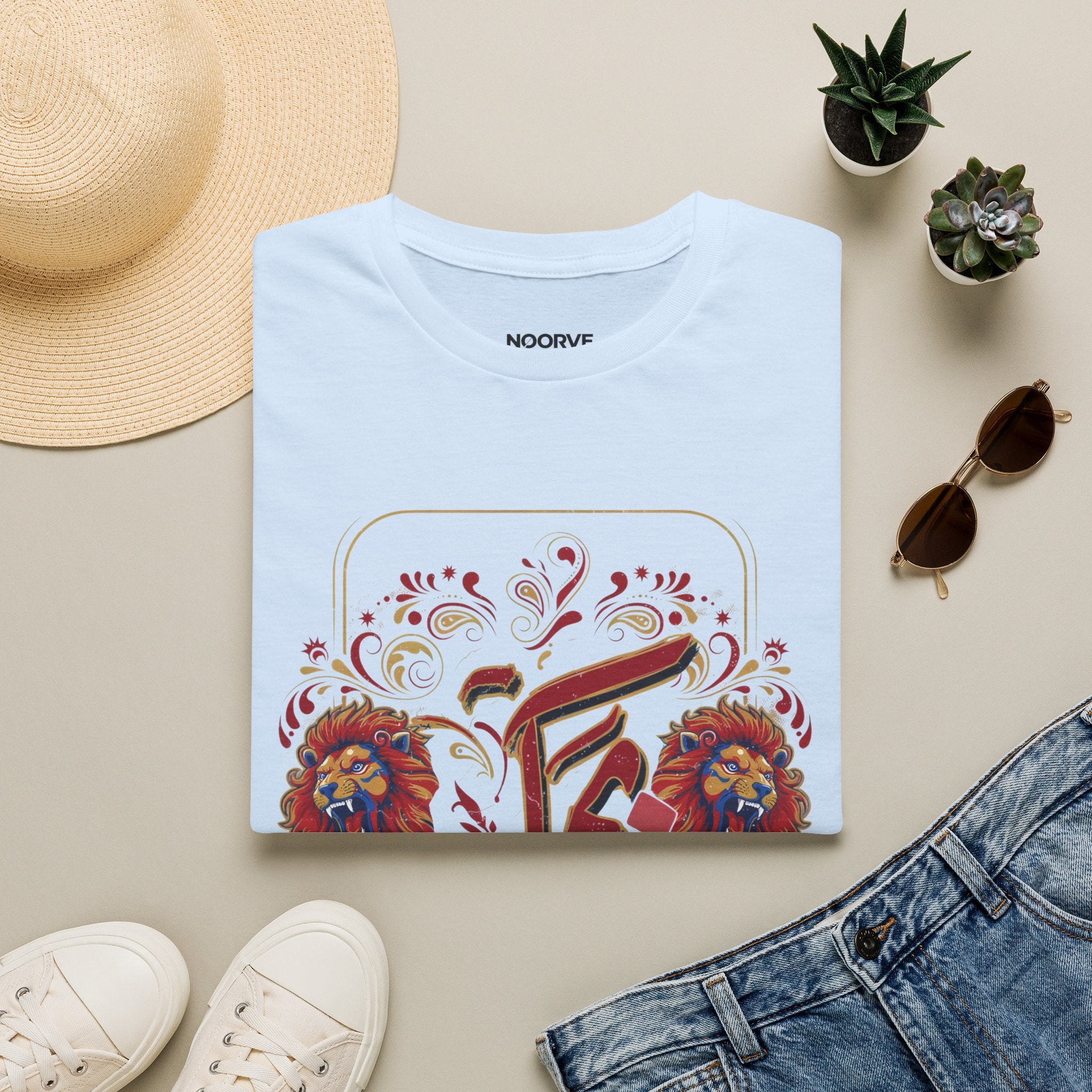 Arabic Calligraphy T-Shirt — 'Himmat' Lion Floral Graphic Tee | Noorve | T-Shirt