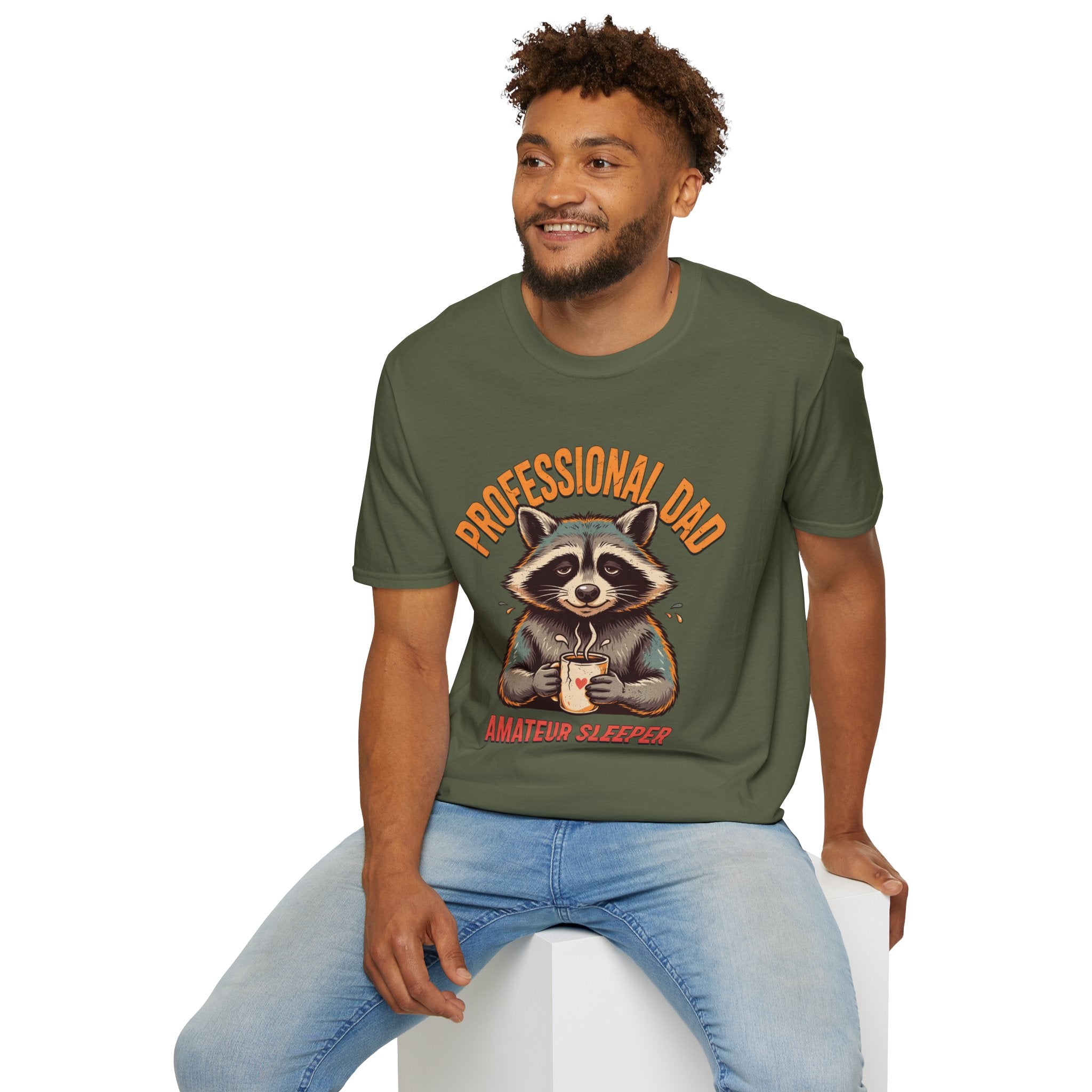 Dad T-Shirt — “Professional Dad, Amateur Sleeper” Raccoon Graphic Tee