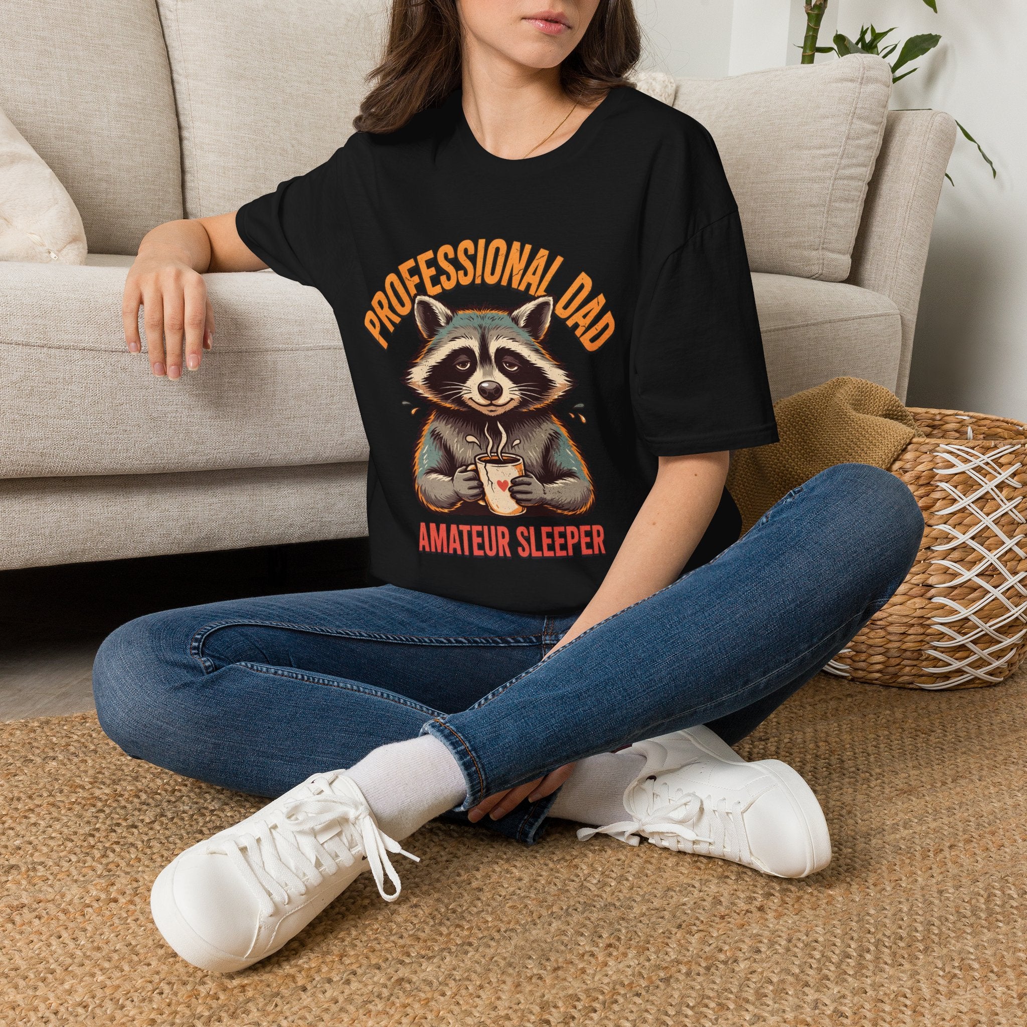 Dad T-Shirt — “Professional Dad, Amateur Sleeper” Raccoon Graphic Tee