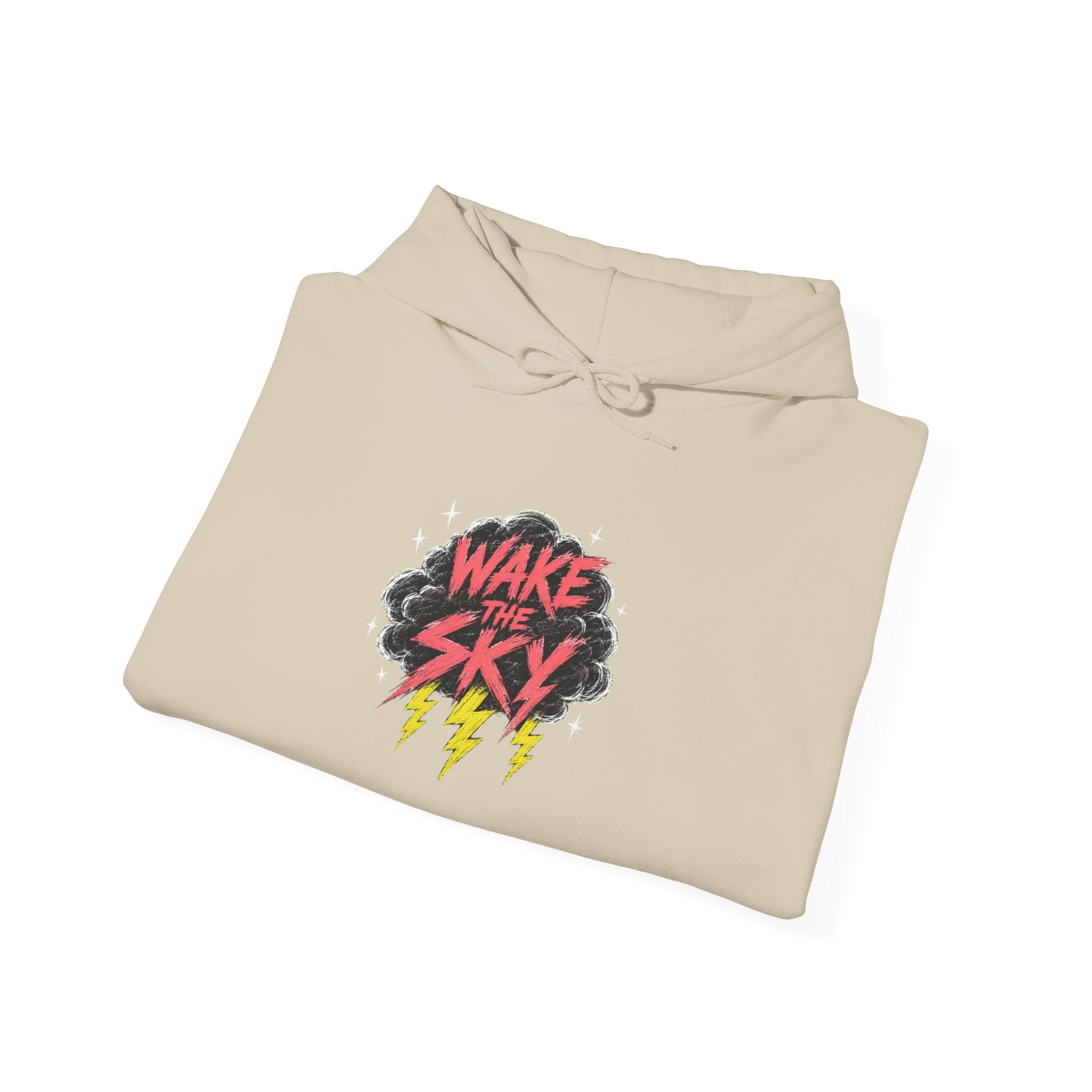 Midnight Snack Crew Hoodie — 'Wake the Sky' Raccoon Graphic Hooded Sweatshirt