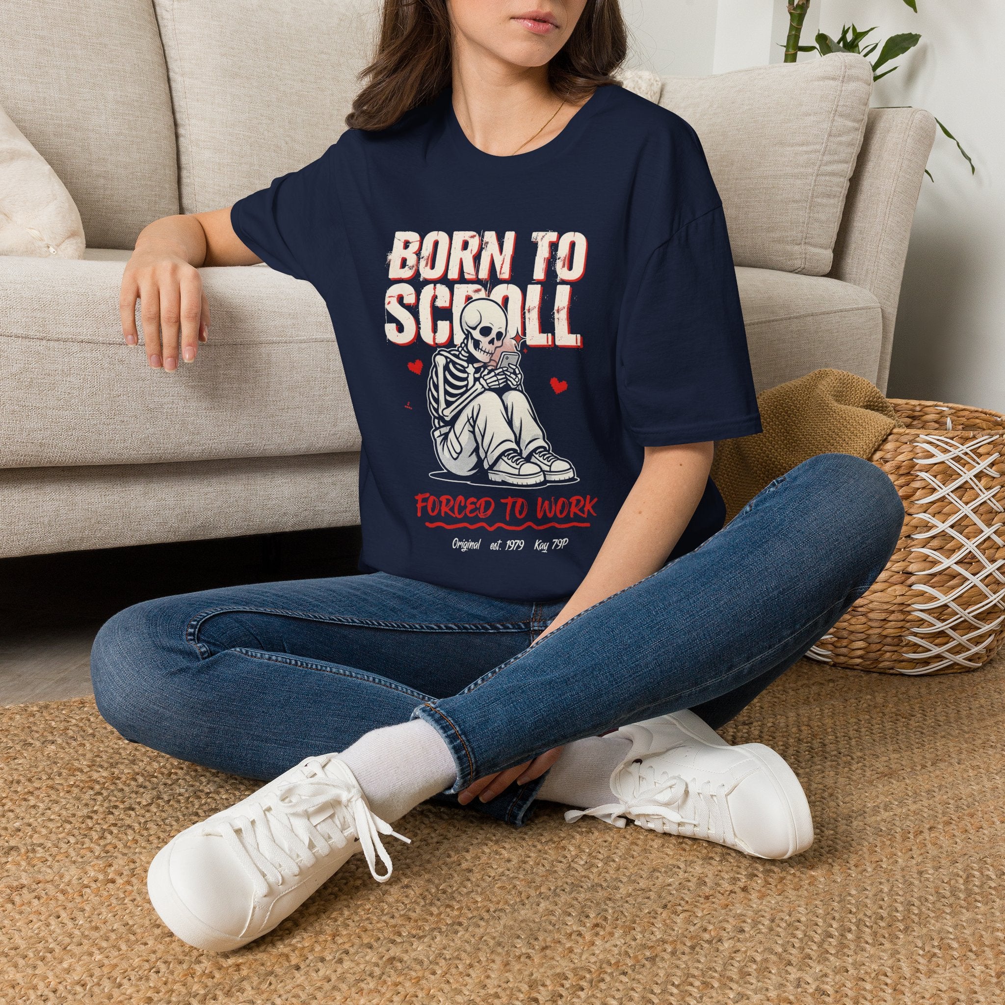 Born to Scroll T-Shirt — Cute Skeleton "Born to Scroll, Forced to Work" Graphic Tee