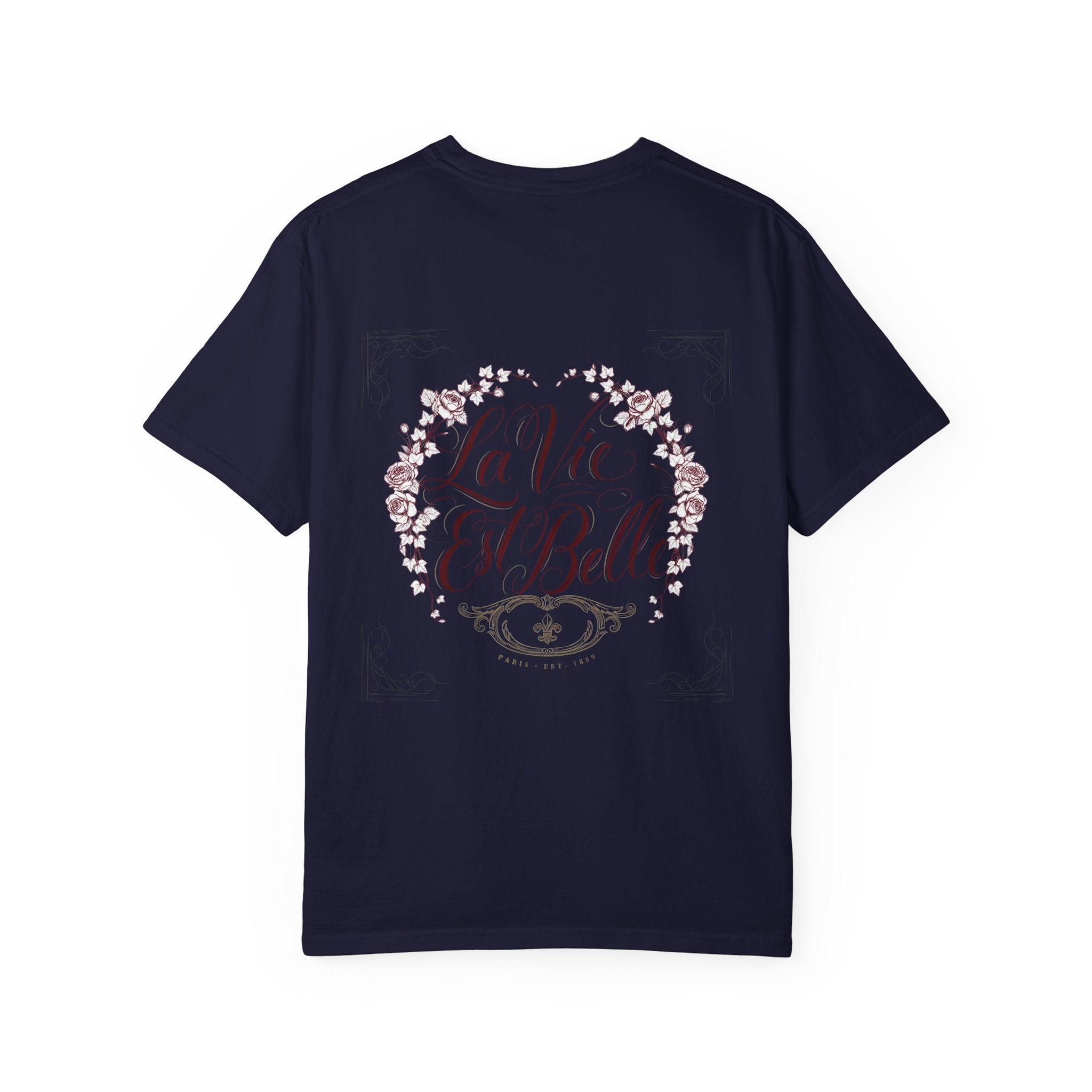 La Vie Est Belle Graphic T-Shirt — Feminine Portrait & Floral Back Print