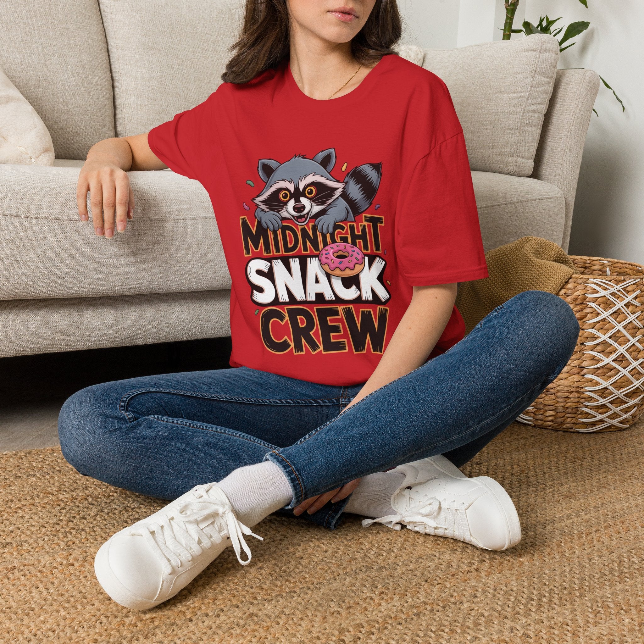 Midnight Snack Crew T-Shirt — Cute Raccoon Donut Tee
