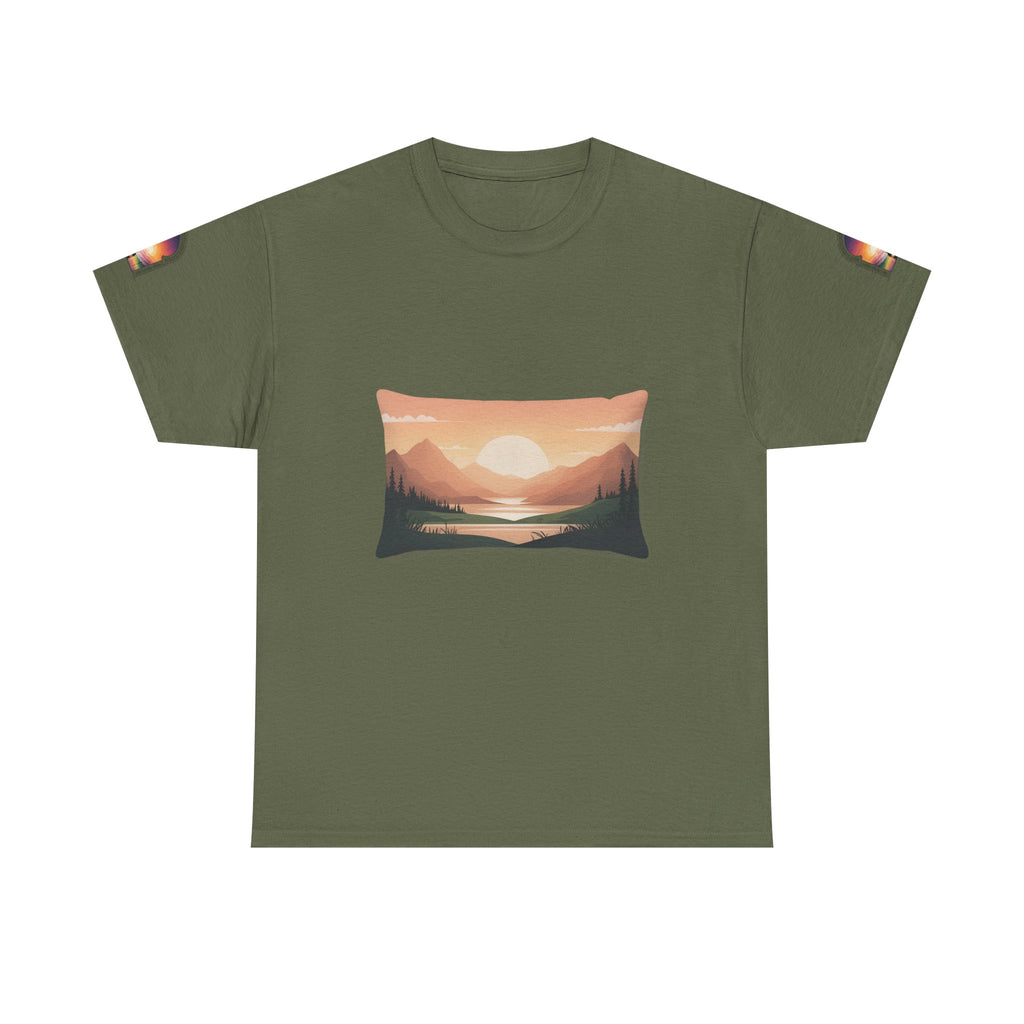 Sunset Mountain Landscape Tee - Retro Nature Graphic T-Shirt | Noorve | T-Shirt