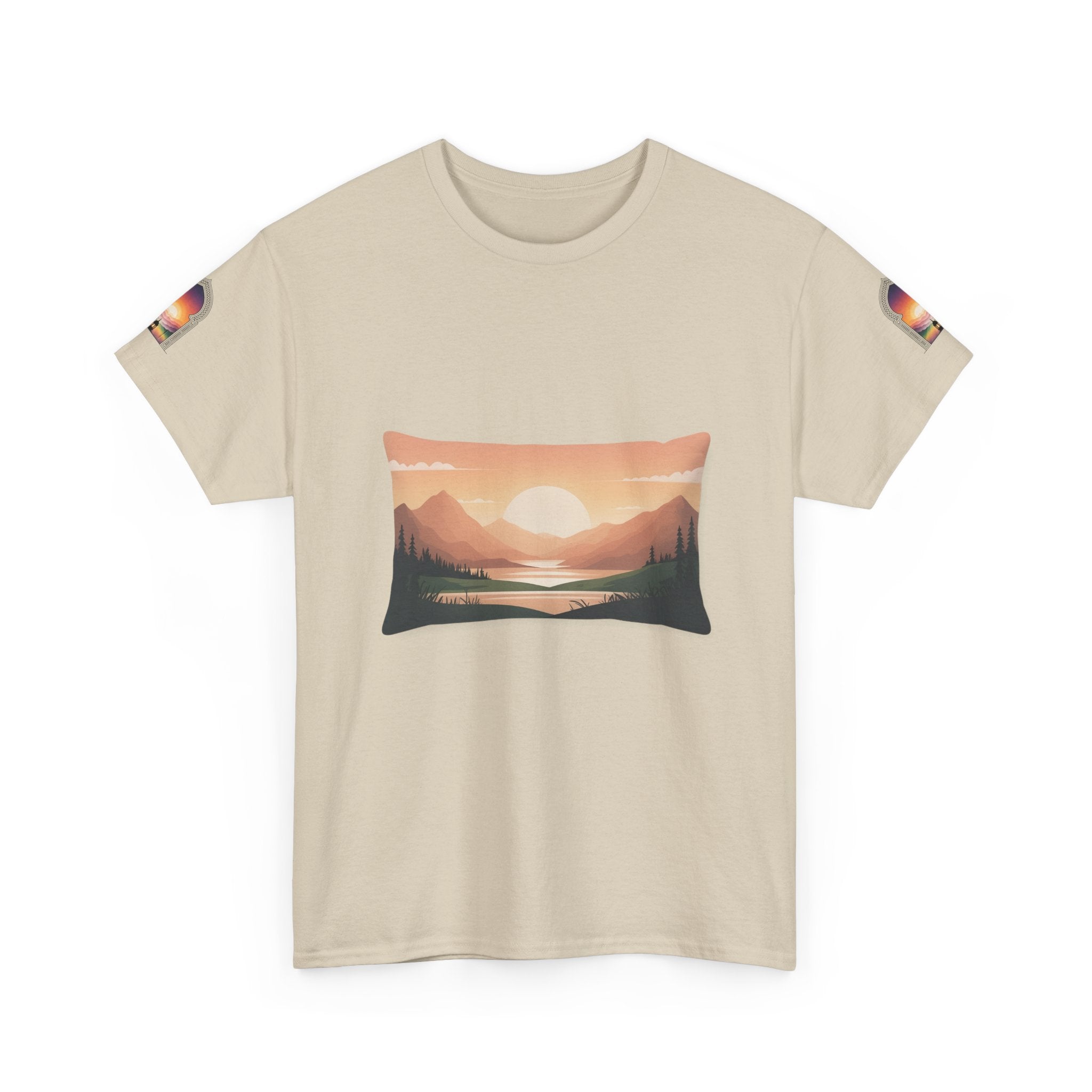 Sunset Mountain Landscape Tee - Retro Nature Graphic T-Shirt