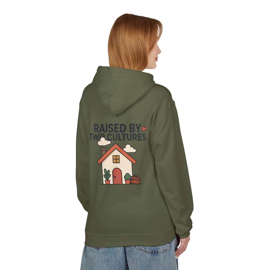 Raised by Two Cultures Hoodie — Multicultural Home Graphic Pullover